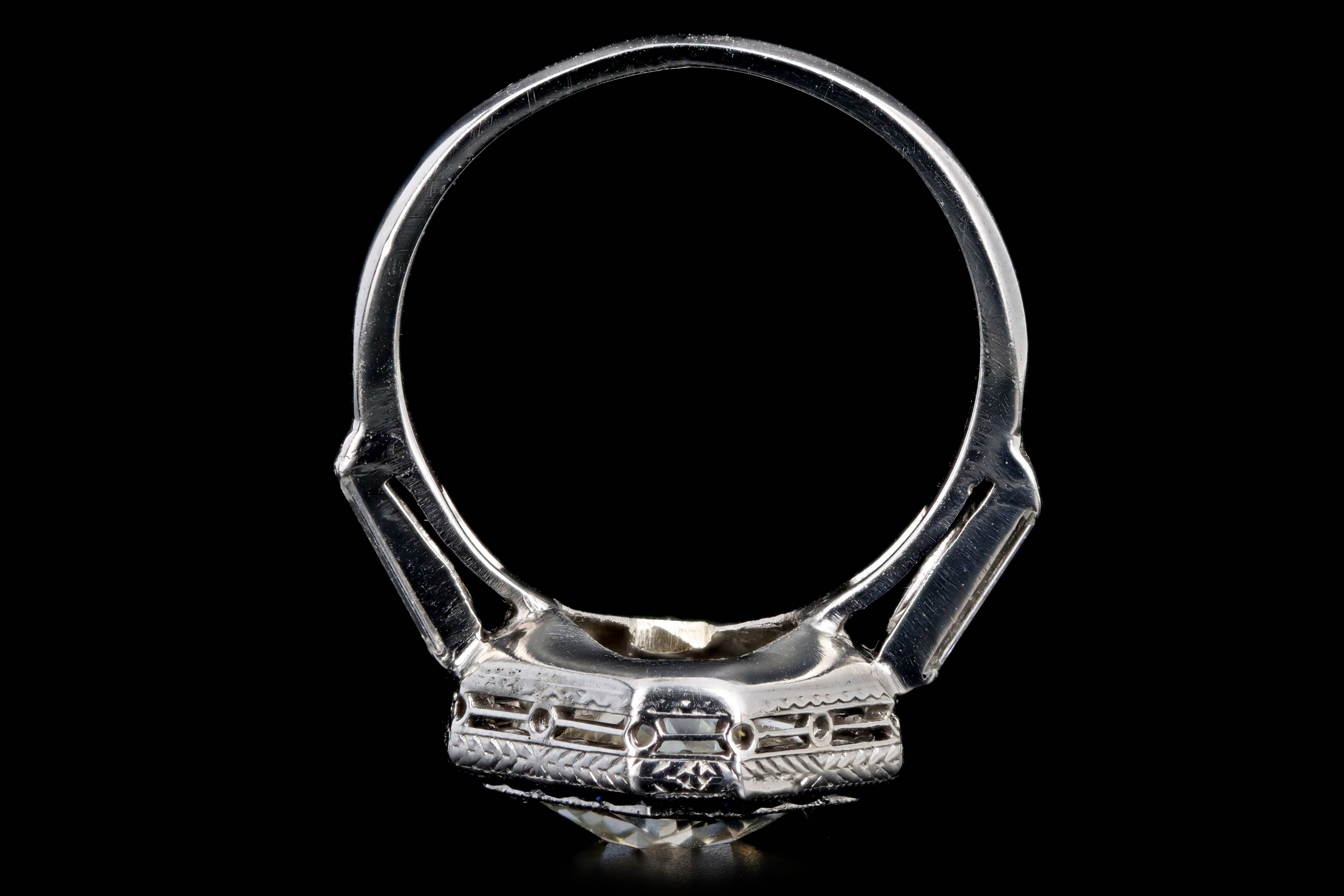 Art Deco 2.75 Carat Old European Diamond & Synthetic Sapphire Geometric Halo Engagement Ring GIA Certified - Queen May