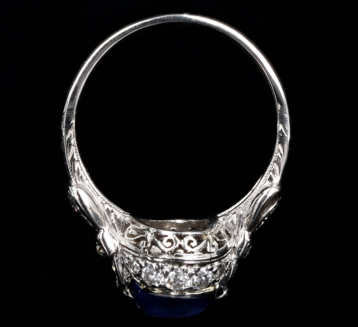 Art Deco 2 Carat Cabochon Natural Sapphire & Old European Diamond Ring in Platinum GIA Certified - Queen May