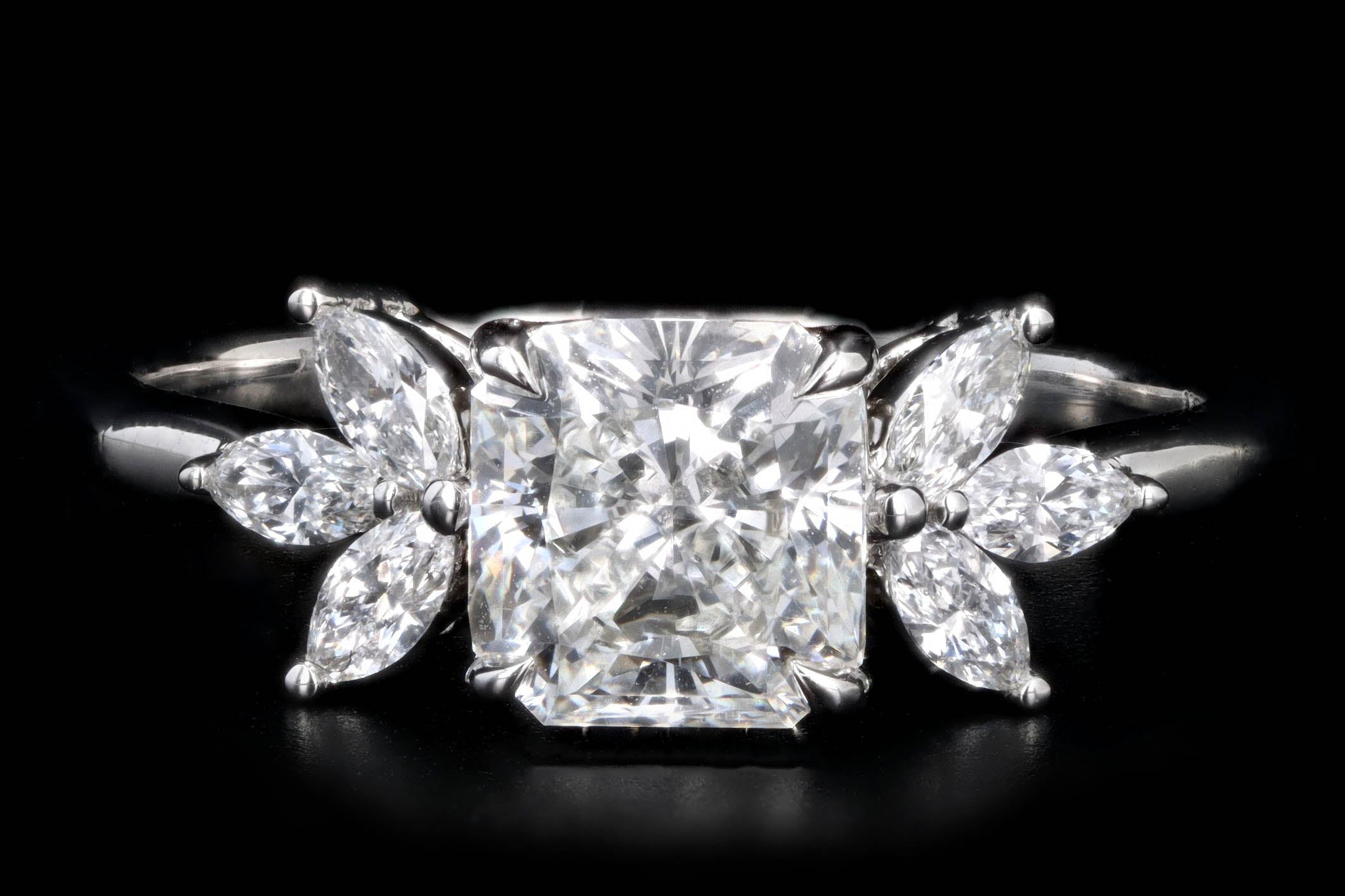 1.50 Carat Radiant Diamond Floral Marquise Engagement Ring in Platinum - Queen May