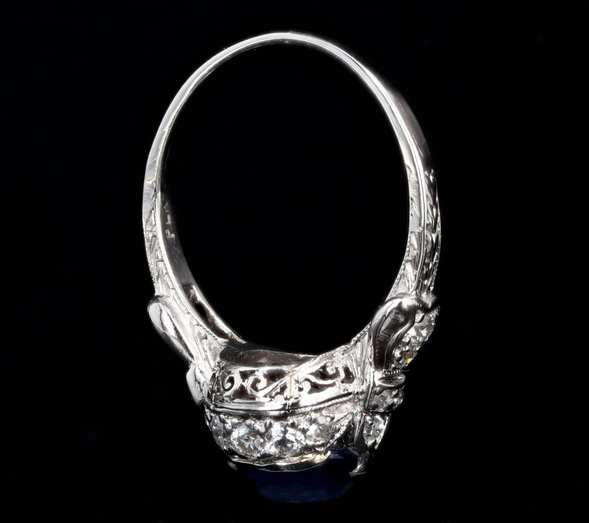 Art Deco 2 Carat Cabochon Natural Sapphire & Old European Diamond Ring in Platinum GIA Certified - Queen May