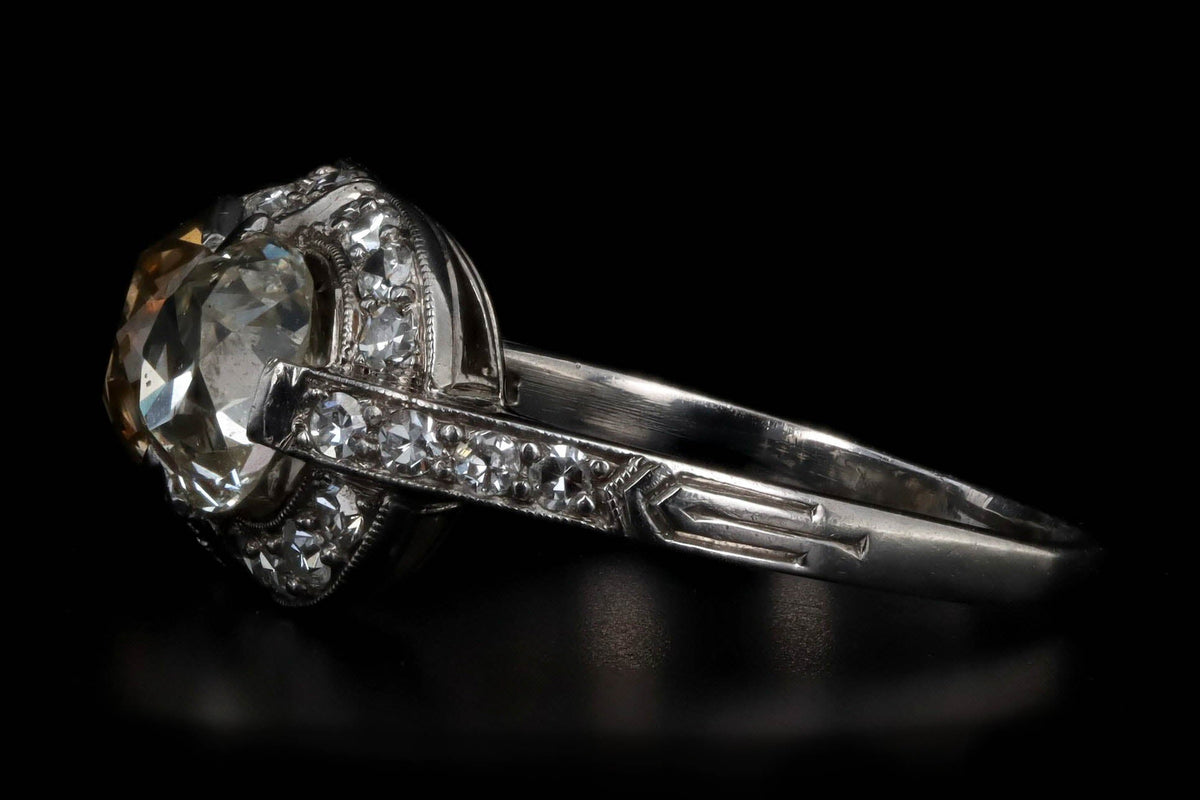 Art Deco Fancy Peach Old Mine Cut Diamond Two Stone Ring in Platinum - Queen May