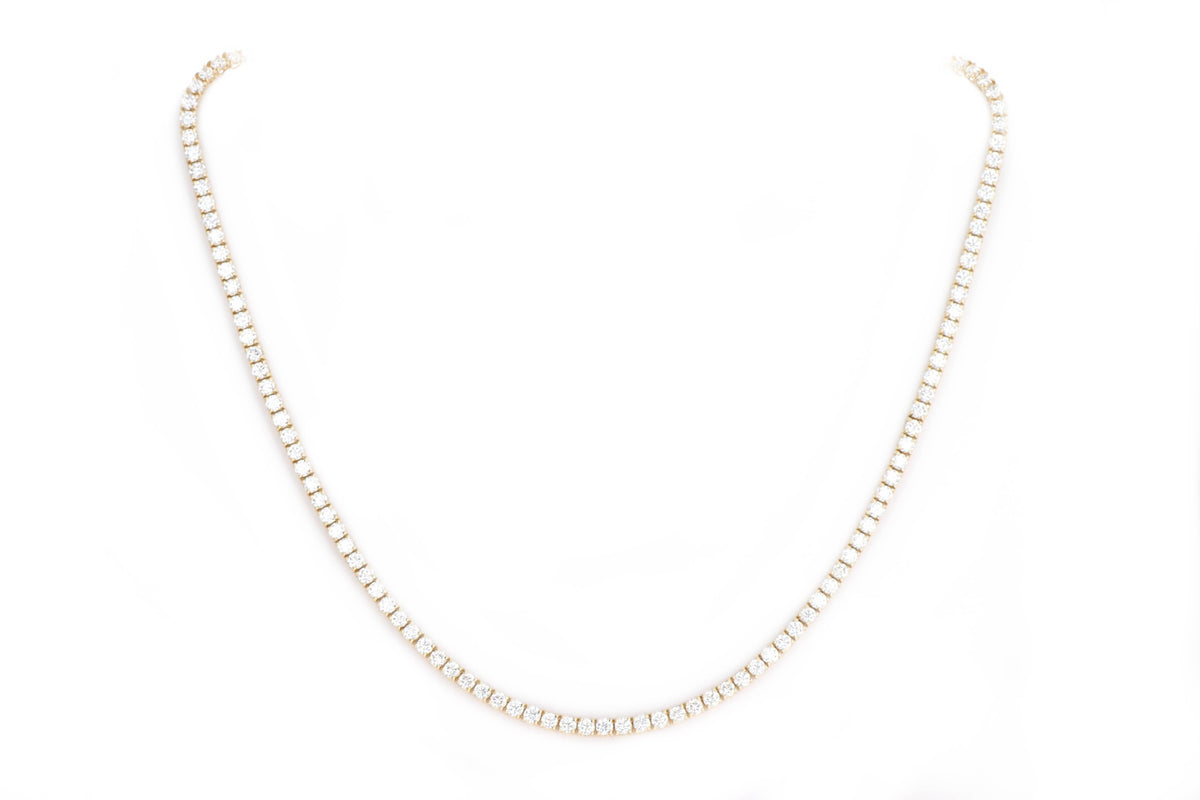 14K Yellow Gold 13.27 Carat Total Weight Round Brilliant Diamond Tennis Necklace - Queen May