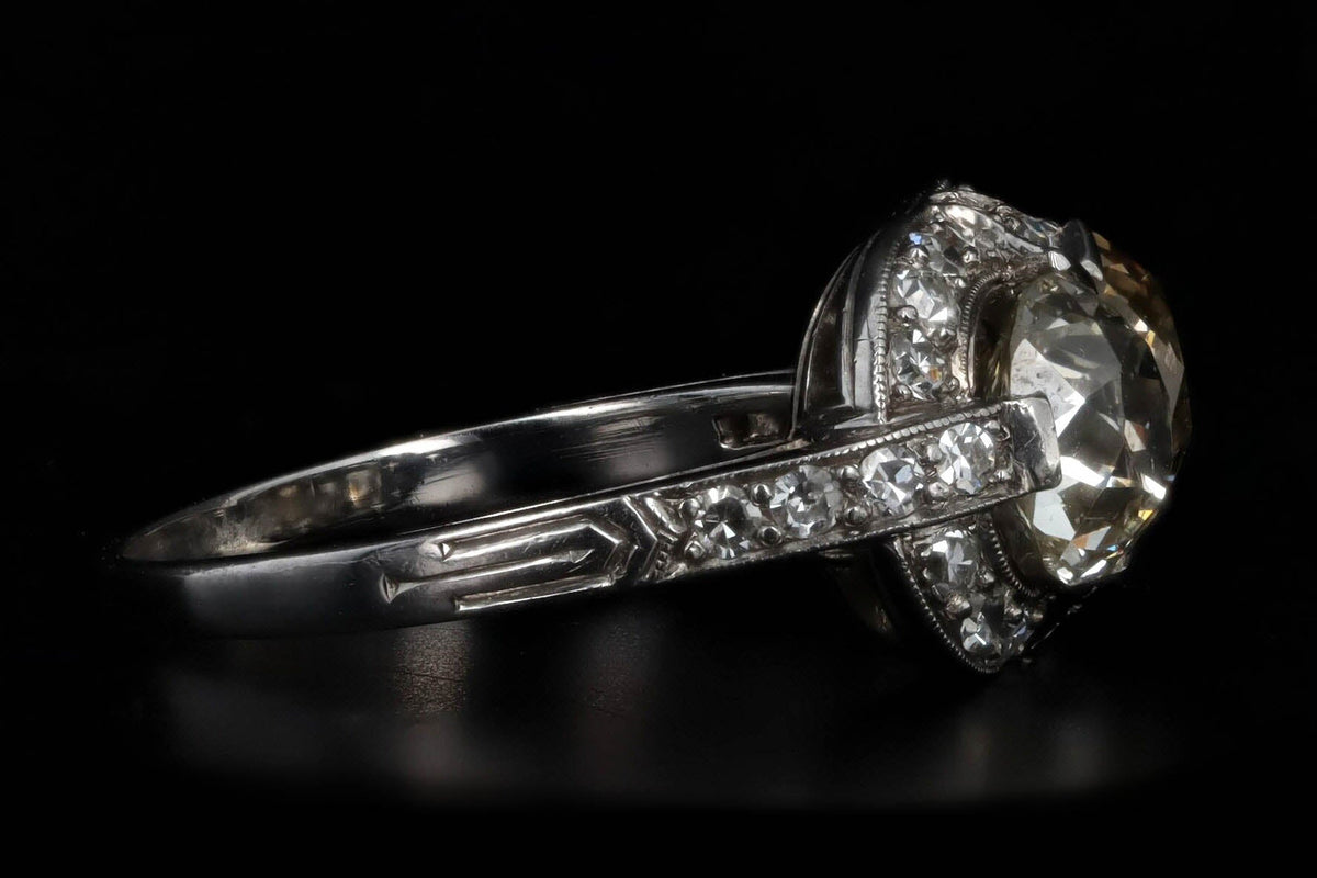 Art Deco Fancy Peach Old Mine Cut Diamond Two Stone Ring in Platinum - Queen May