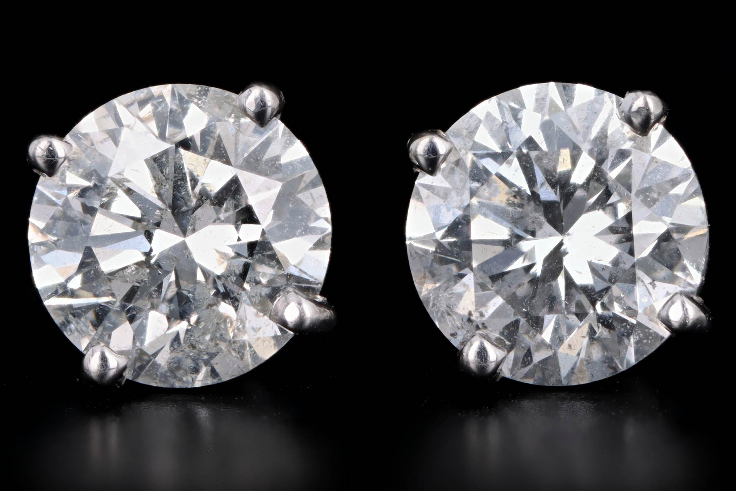 2.02 Carat Total Weight Round Brilliant Diamond Stud Earrings in 14K White Gold - Queen May