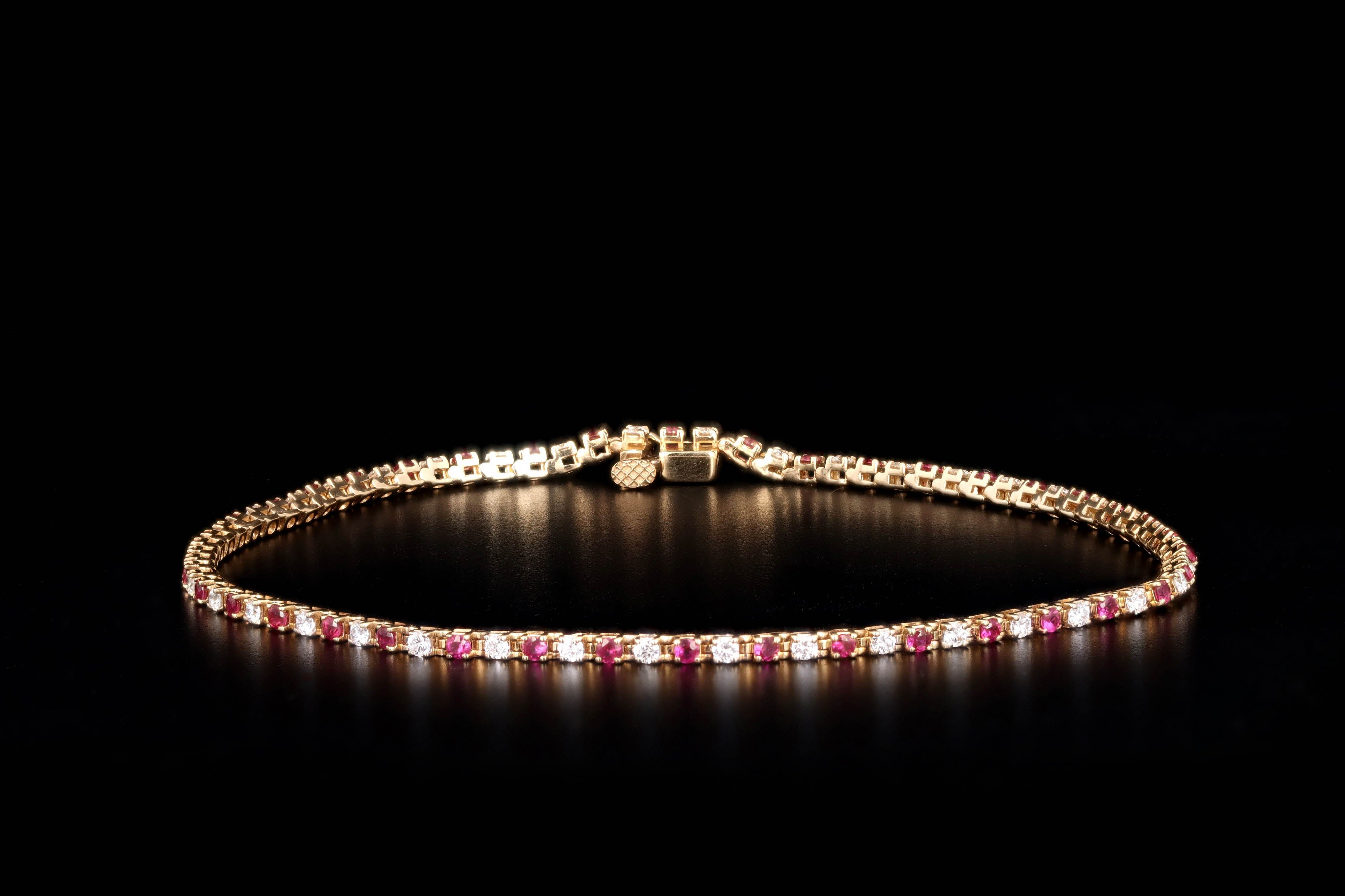 14K White or Yellow Gold Gemstone & Diamond Tennis Bracelet - Queen May