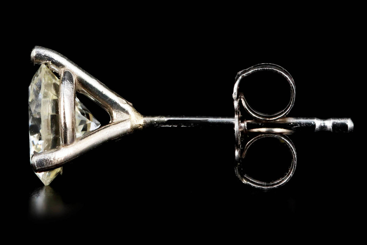 14K White Gold 0.96 Carat Total Weight Round Brilliant Cut Diamond Martini Stud Earrings - Queen May
