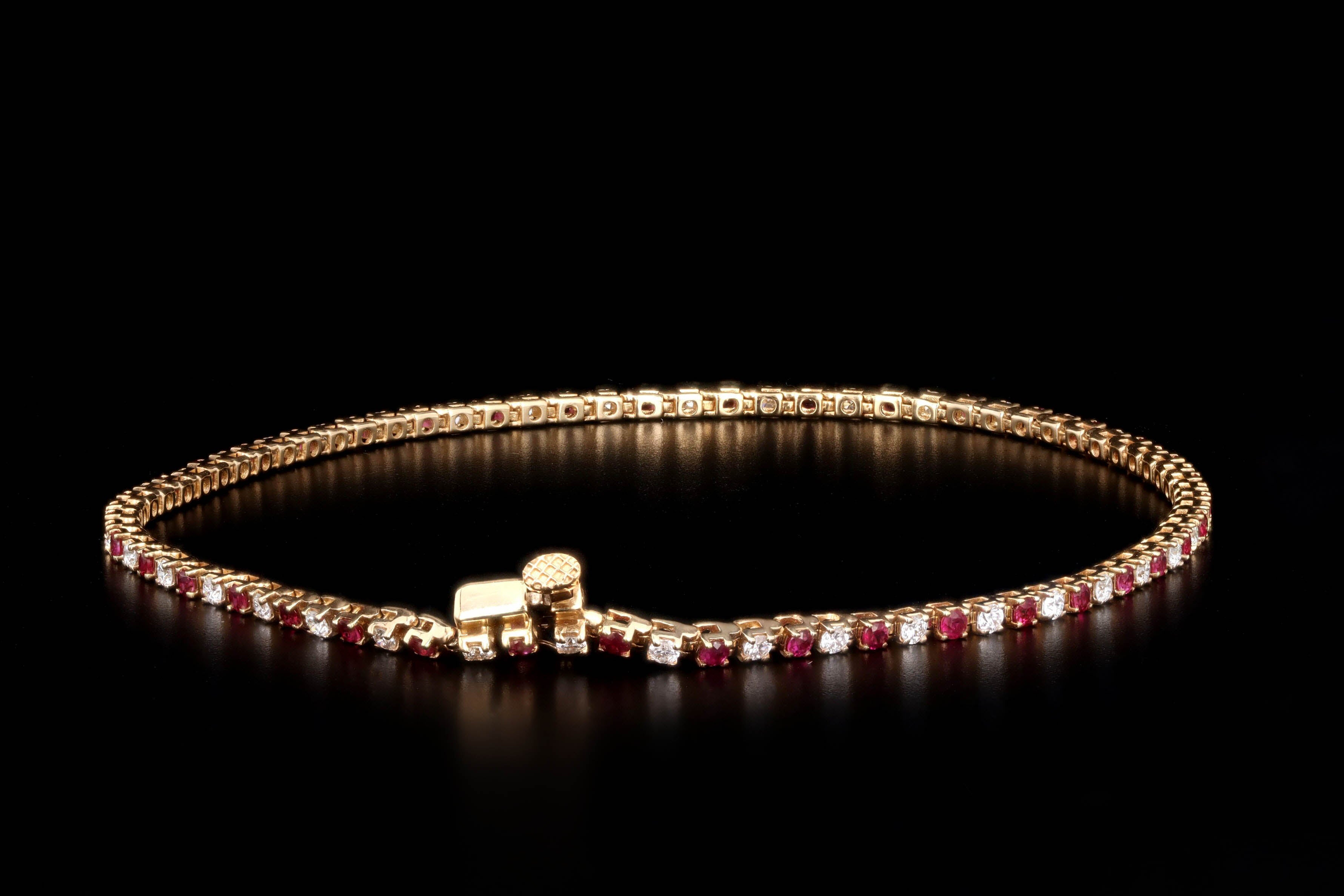 14K White or Yellow Gold Gemstone & Diamond Tennis Bracelet - Queen May