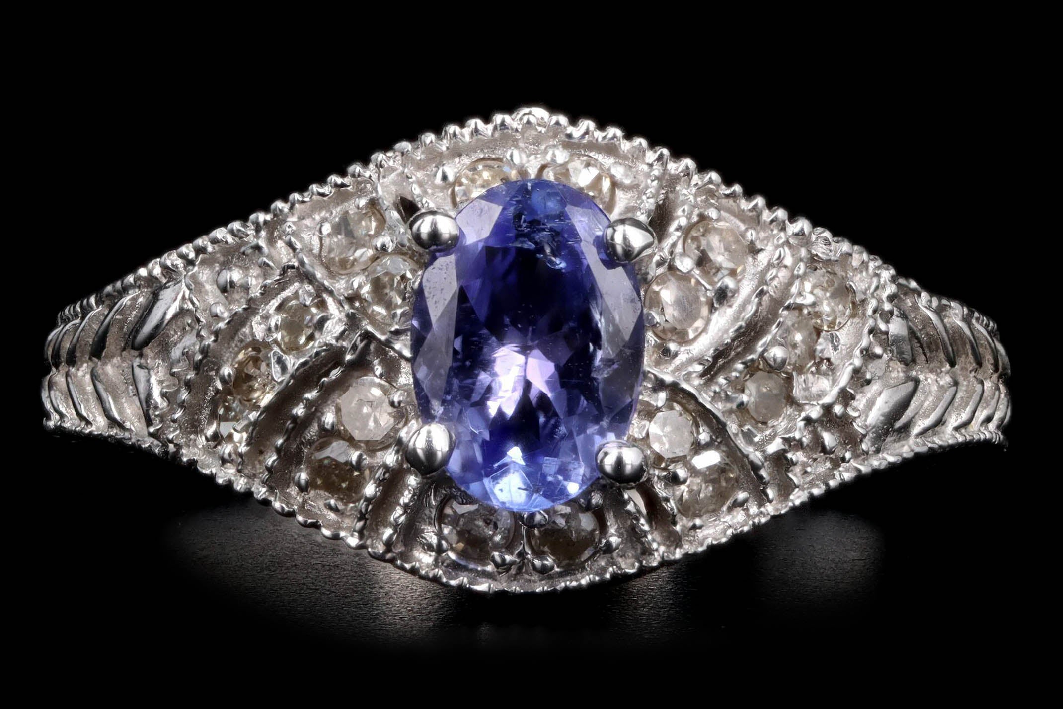 10K White Gold 0.65 Carat Tanzanite & Diamond Ring - Queen May