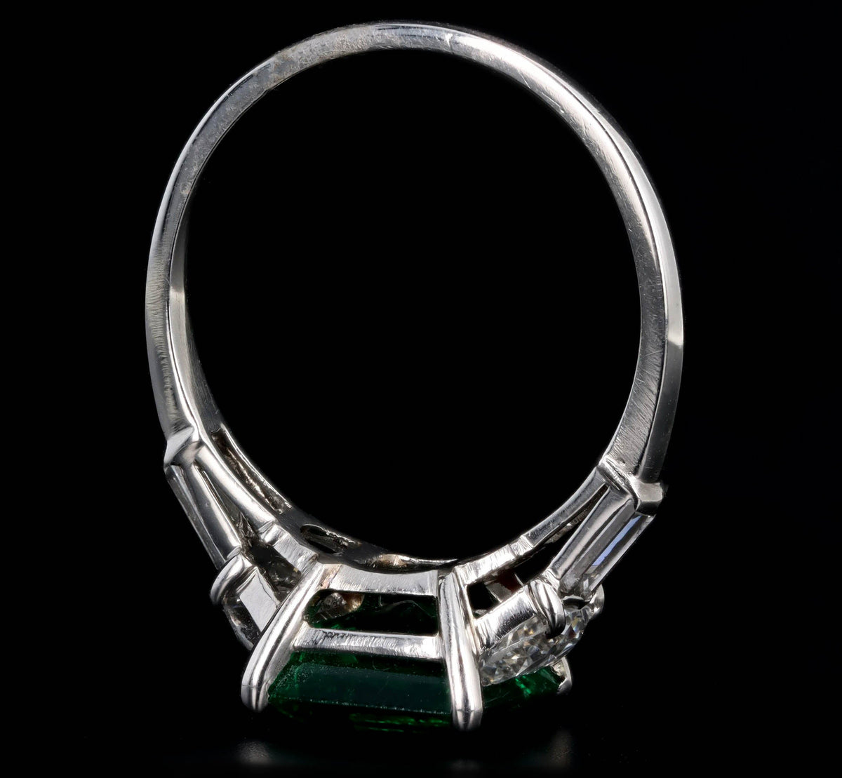 Art Deco 2.85 Carat Natural Colombian Emerald & Half Moon Diamond Ring in Platinum - Queen May