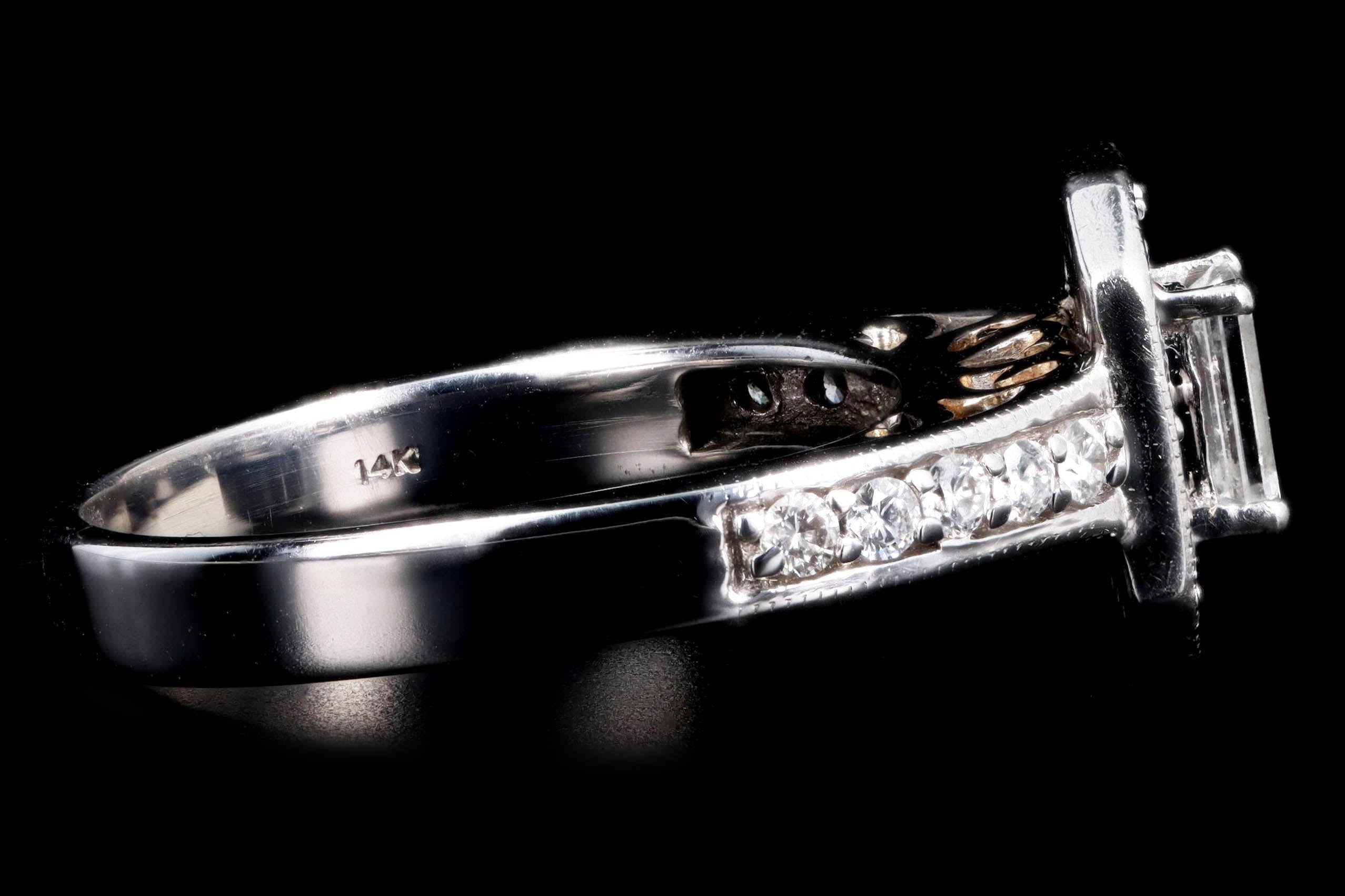 14K White Gold 0.35 Carat Emerald Cut Diamond Halo Engagement Ring - Queen May