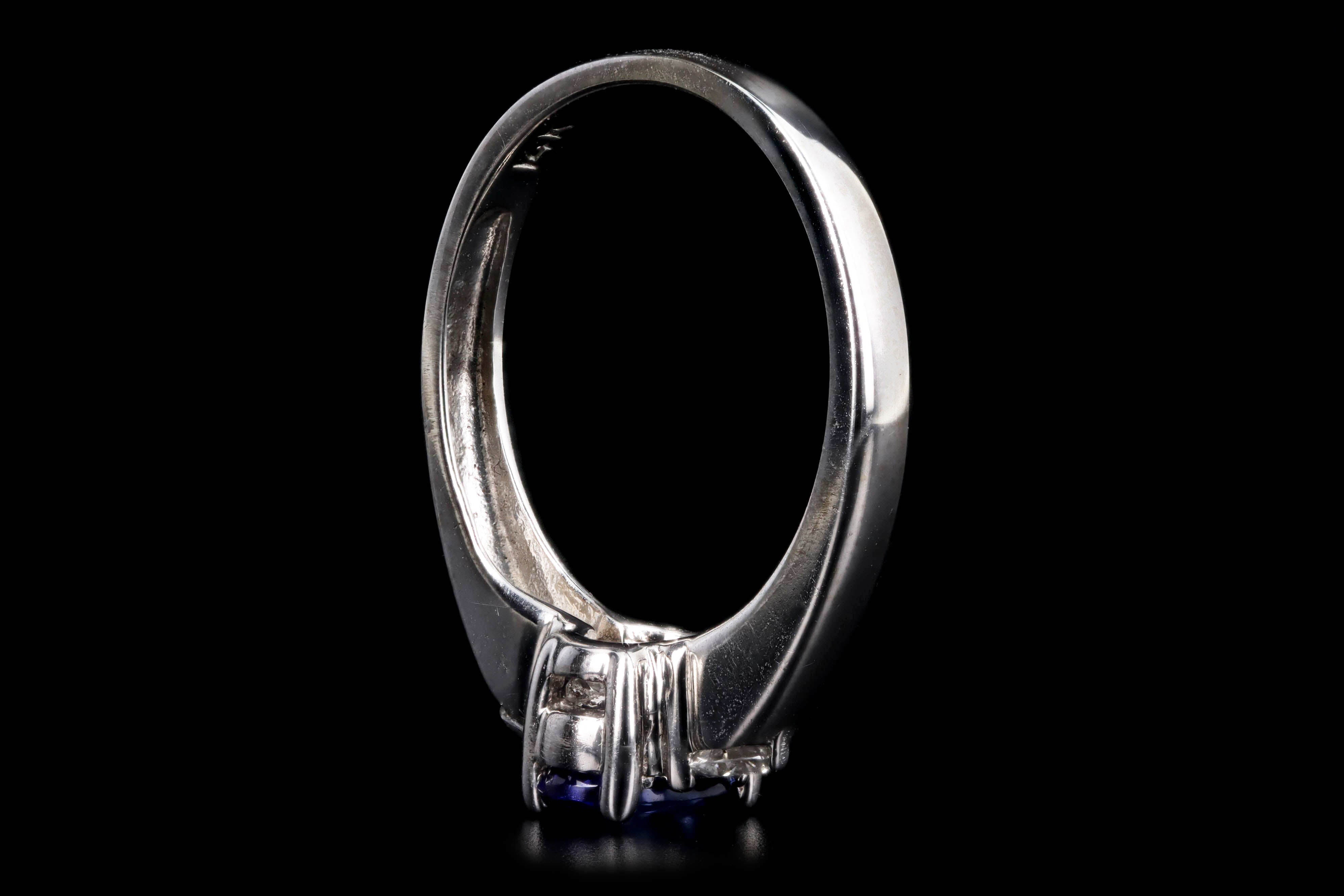 14K White Gold .80 Carat Oval Tanzanite & Diamond Ring - Queen May