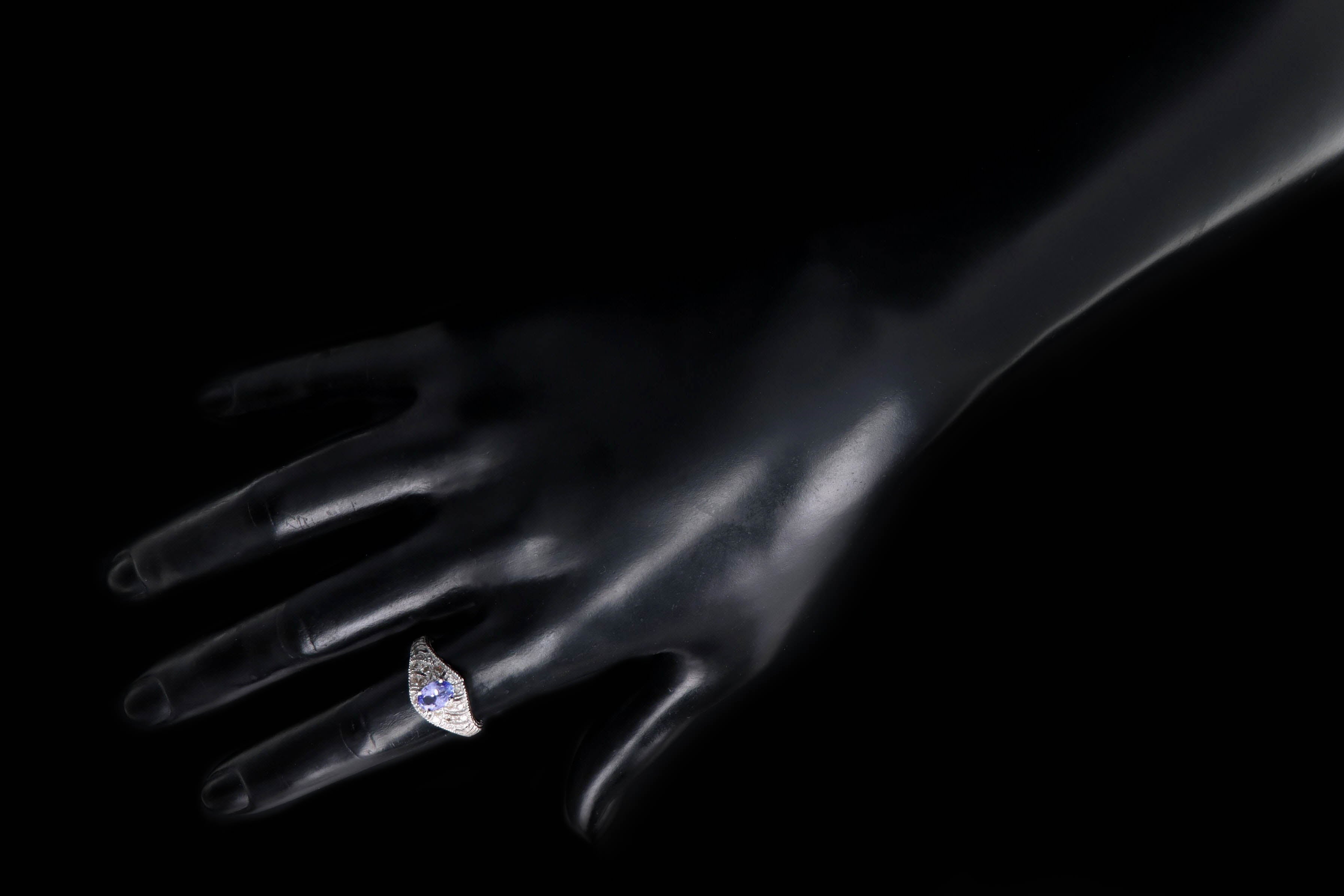 10K White Gold 0.65 Carat Tanzanite & Diamond Ring - Queen May