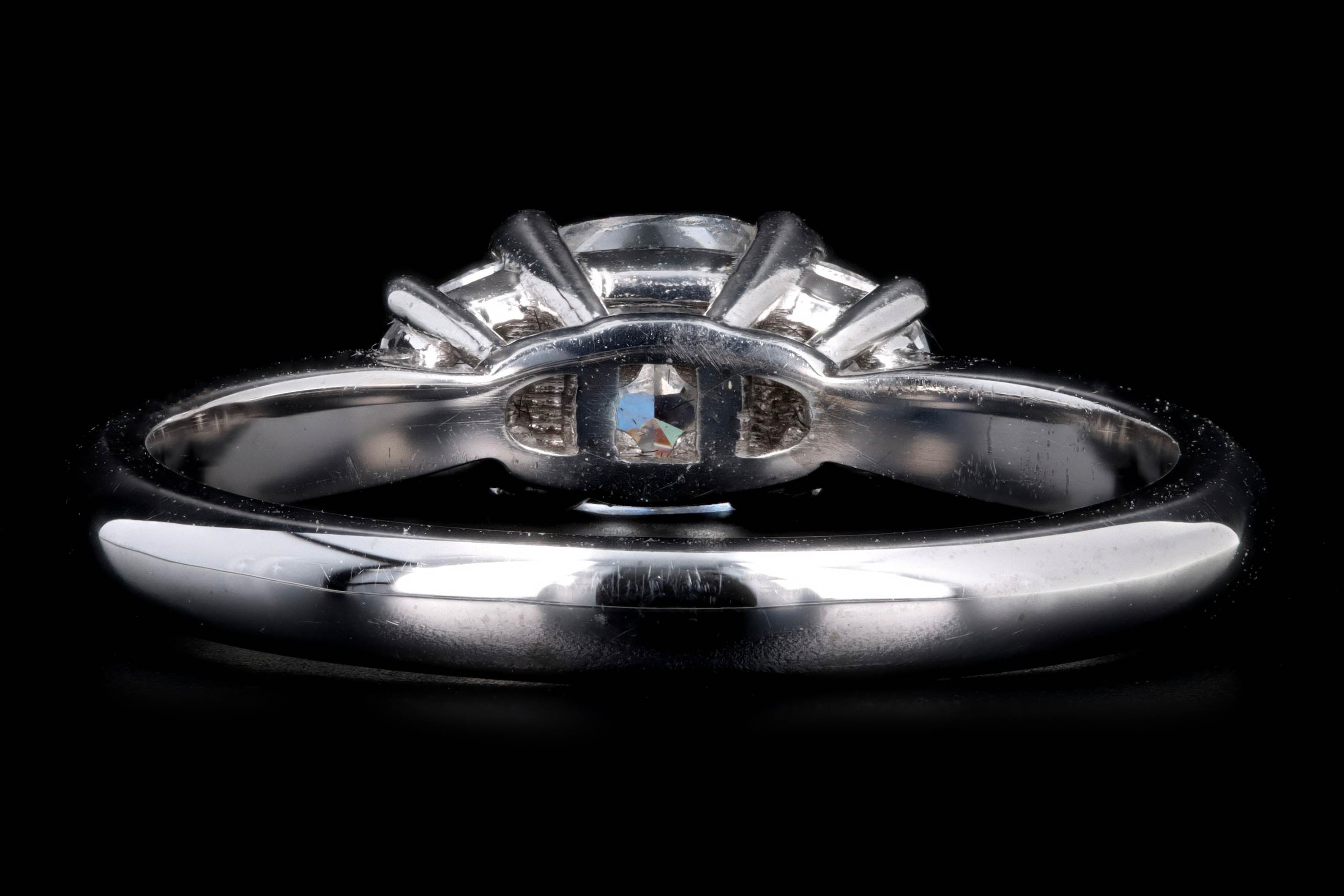 18K White Gold 0.83 Carat Cushion Diamond & Half Moon Three Stone Engagement Ring - Queen May