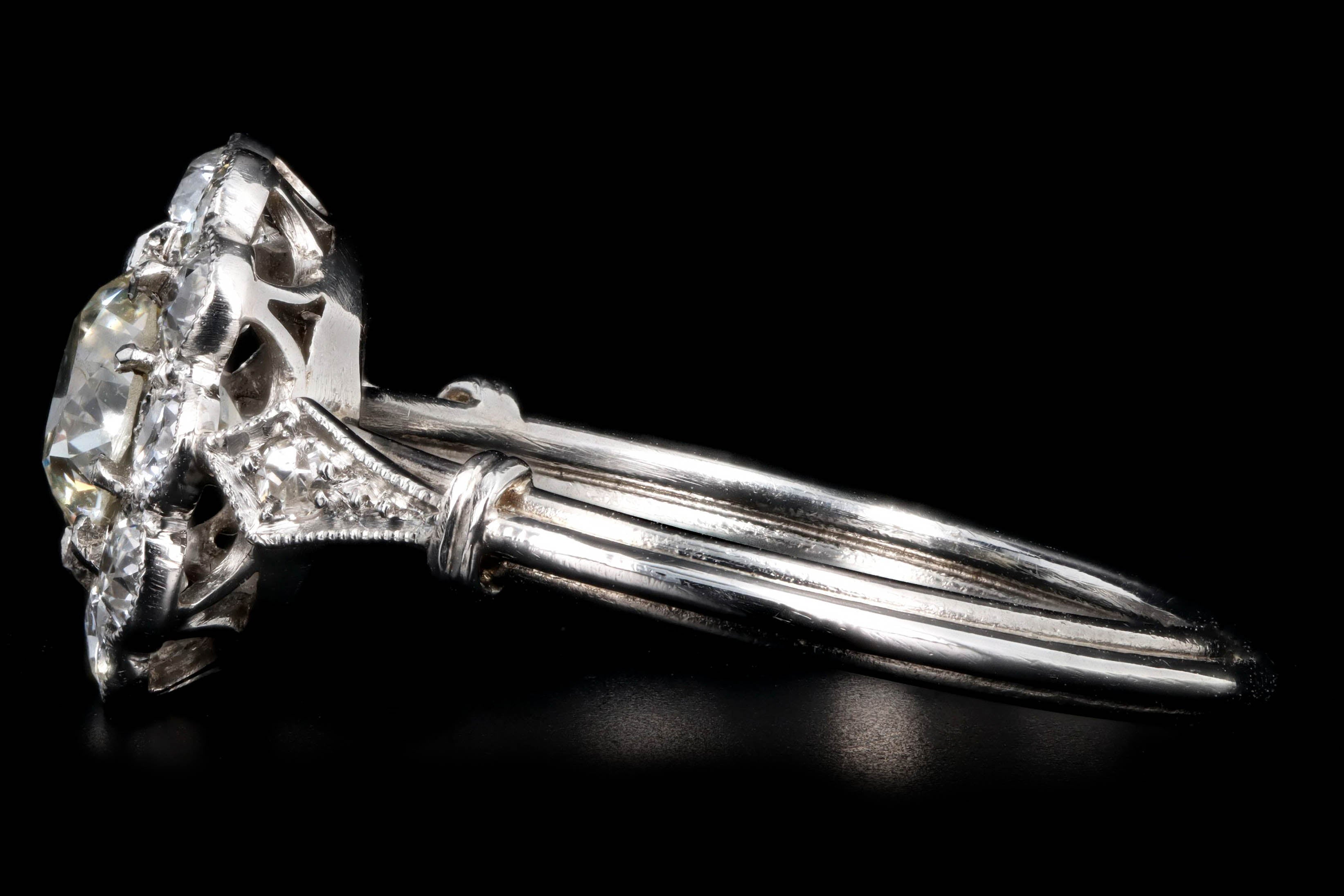 Art Deco Inspired Platinum 0.72 Carat Old European Cut Diamond Halo Cluster Engagement Ring - Queen May