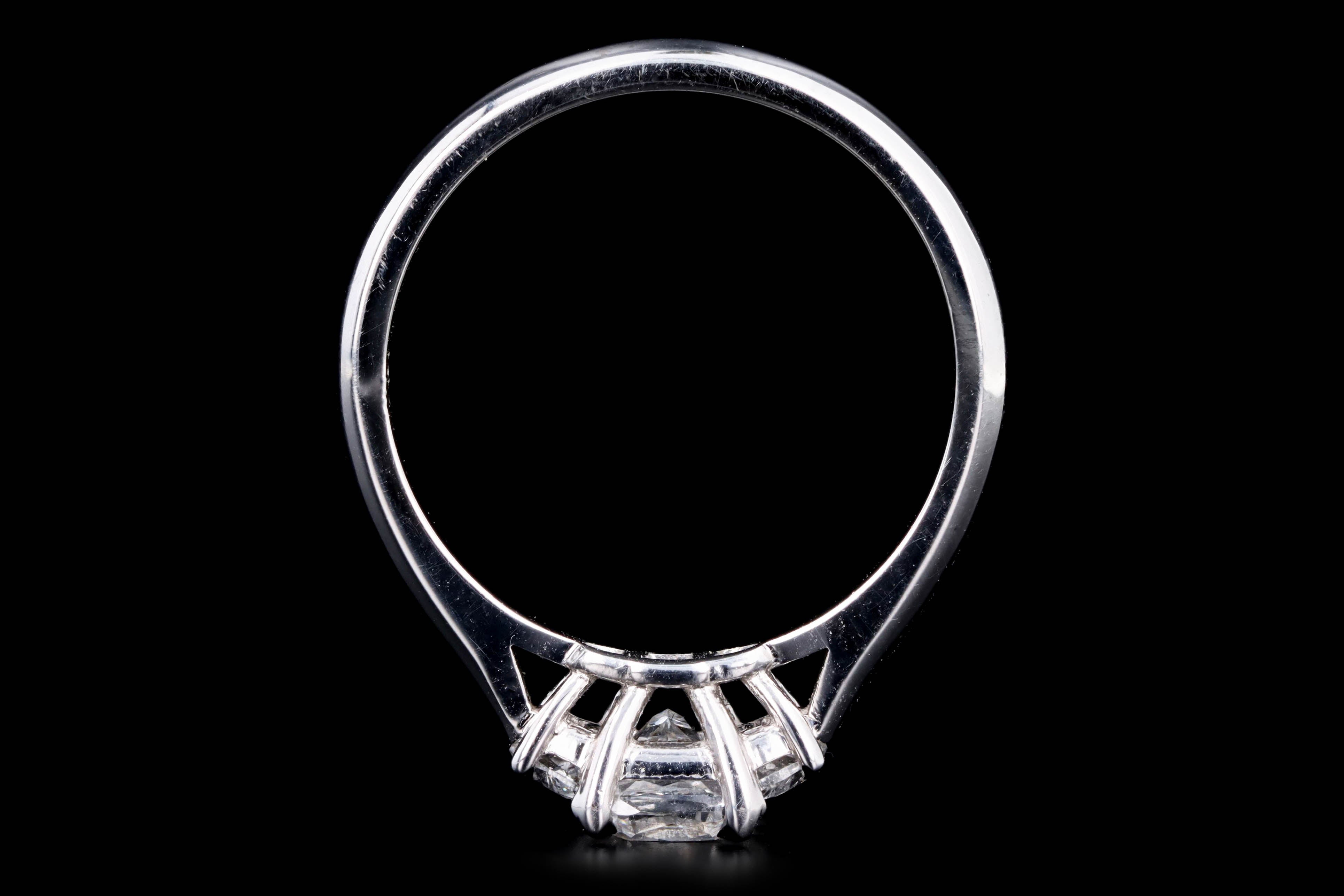18K White Gold 0.83 Carat Cushion Diamond & Half Moon Three Stone Engagement Ring - Queen May