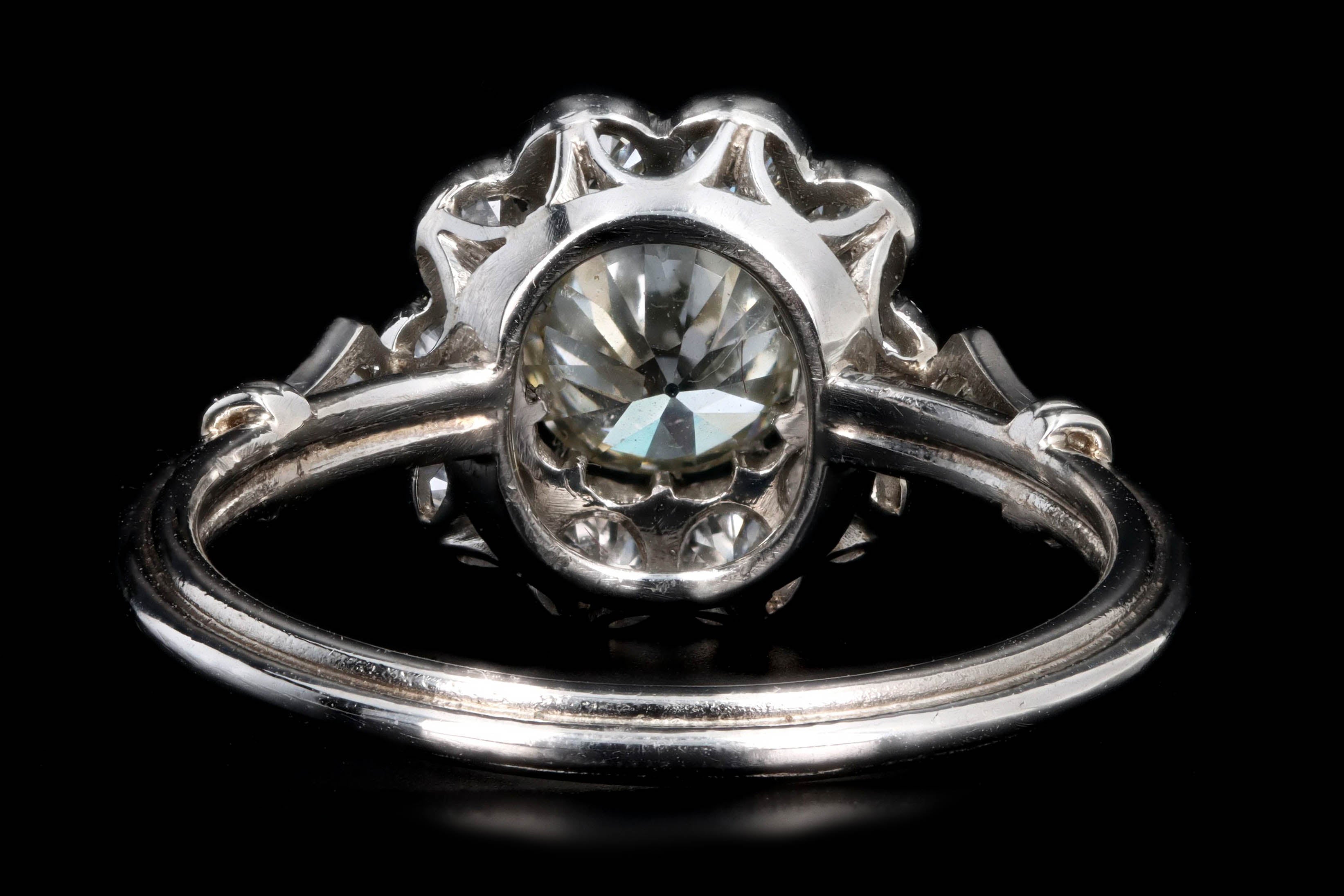 Art Deco Inspired Platinum 0.72 Carat Old European Cut Diamond Halo Cluster Engagement Ring - Queen May