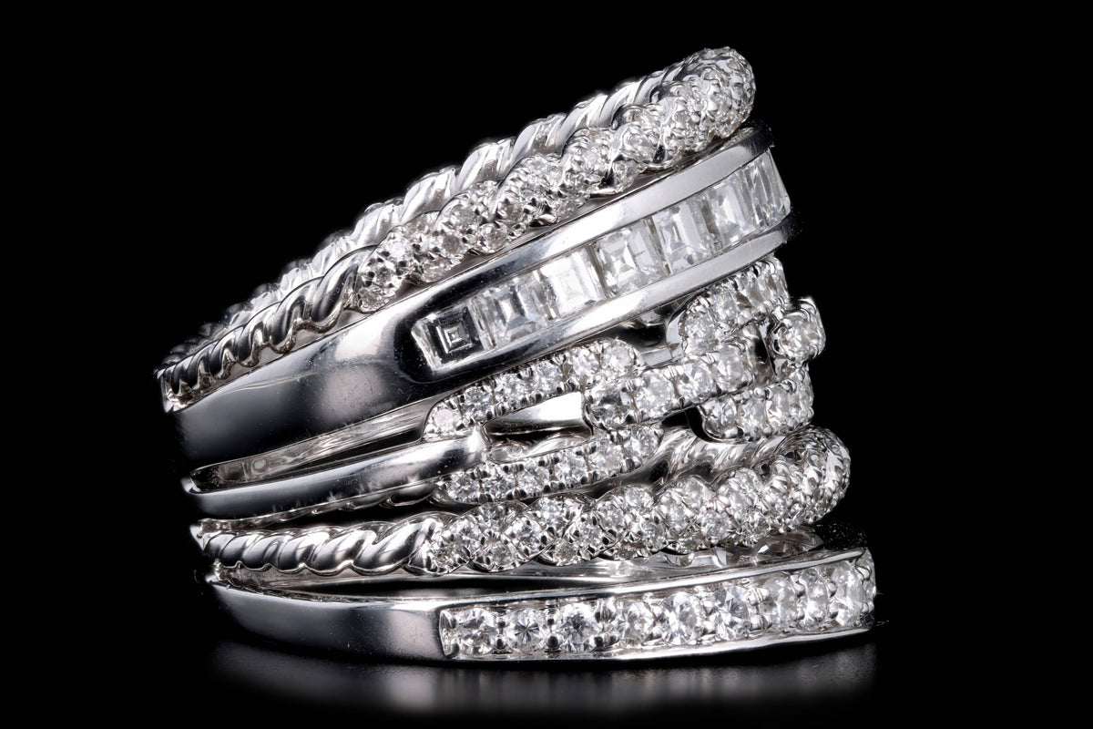 18K White Gold 2.50 Carat Total Weight Asscher Diamond Multi-Row Chain Link Wide Band - Queen May