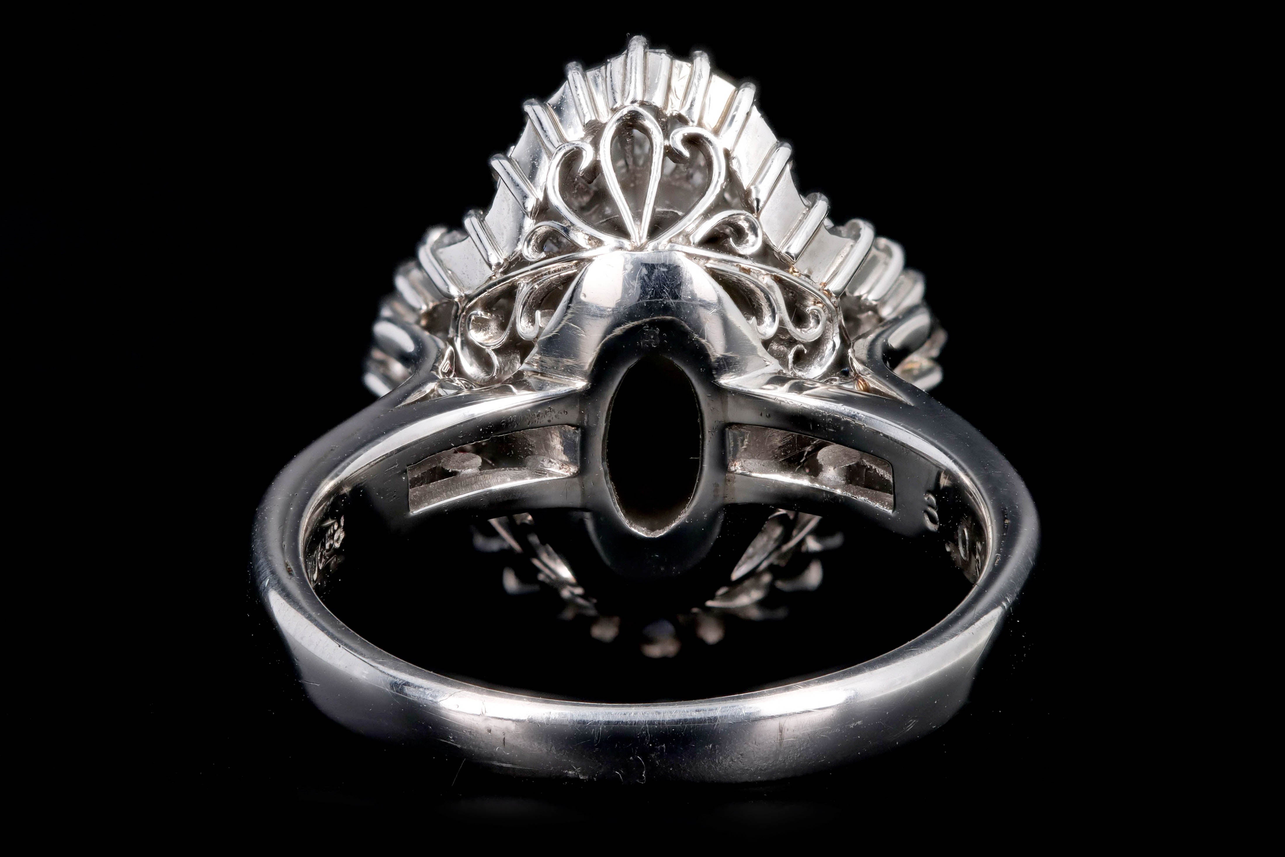 Retro Platinum 3.05 Carat Cat's Eye Chrysoberyl & Baguette Diamond Fan Ring - Queen May