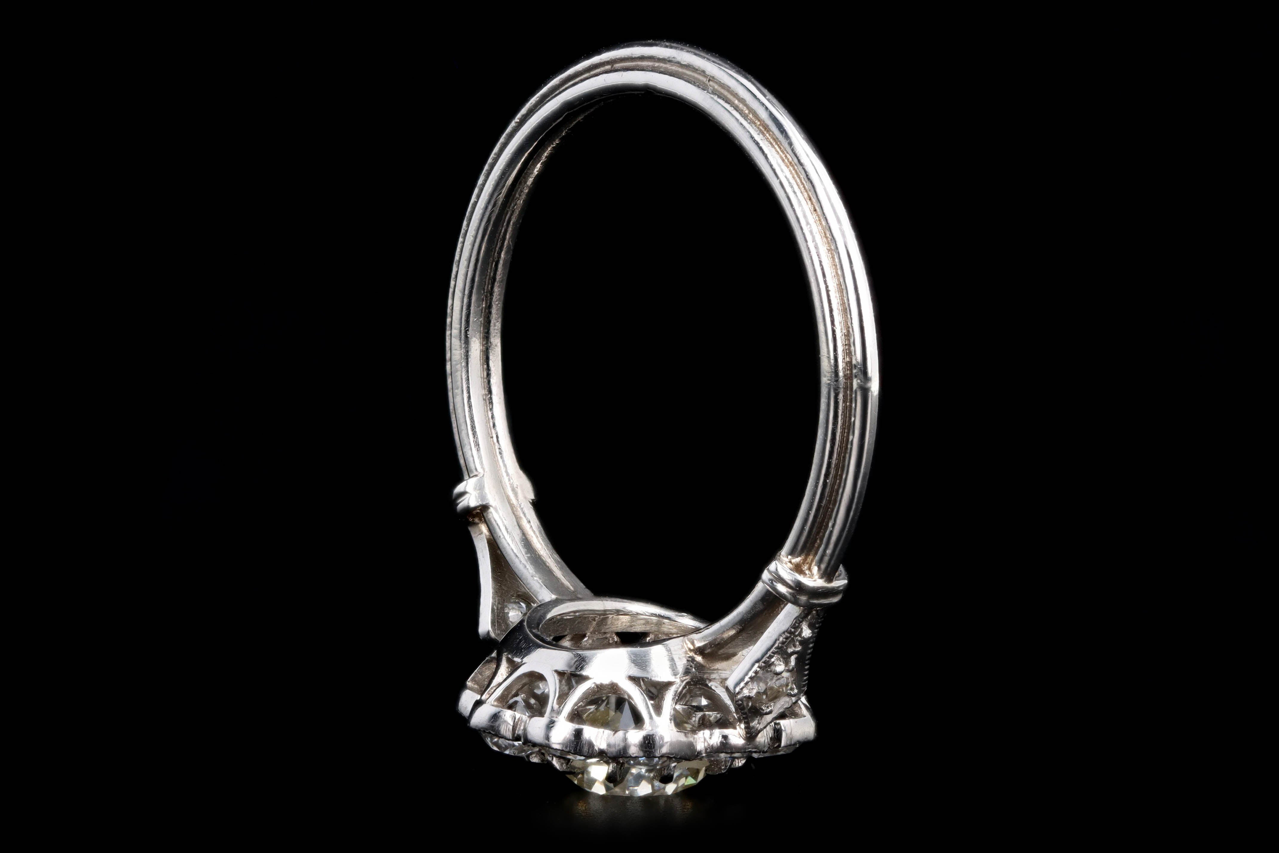 Art Deco Inspired Platinum 0.72 Carat Old European Cut Diamond Halo Cluster Engagement Ring - Queen May