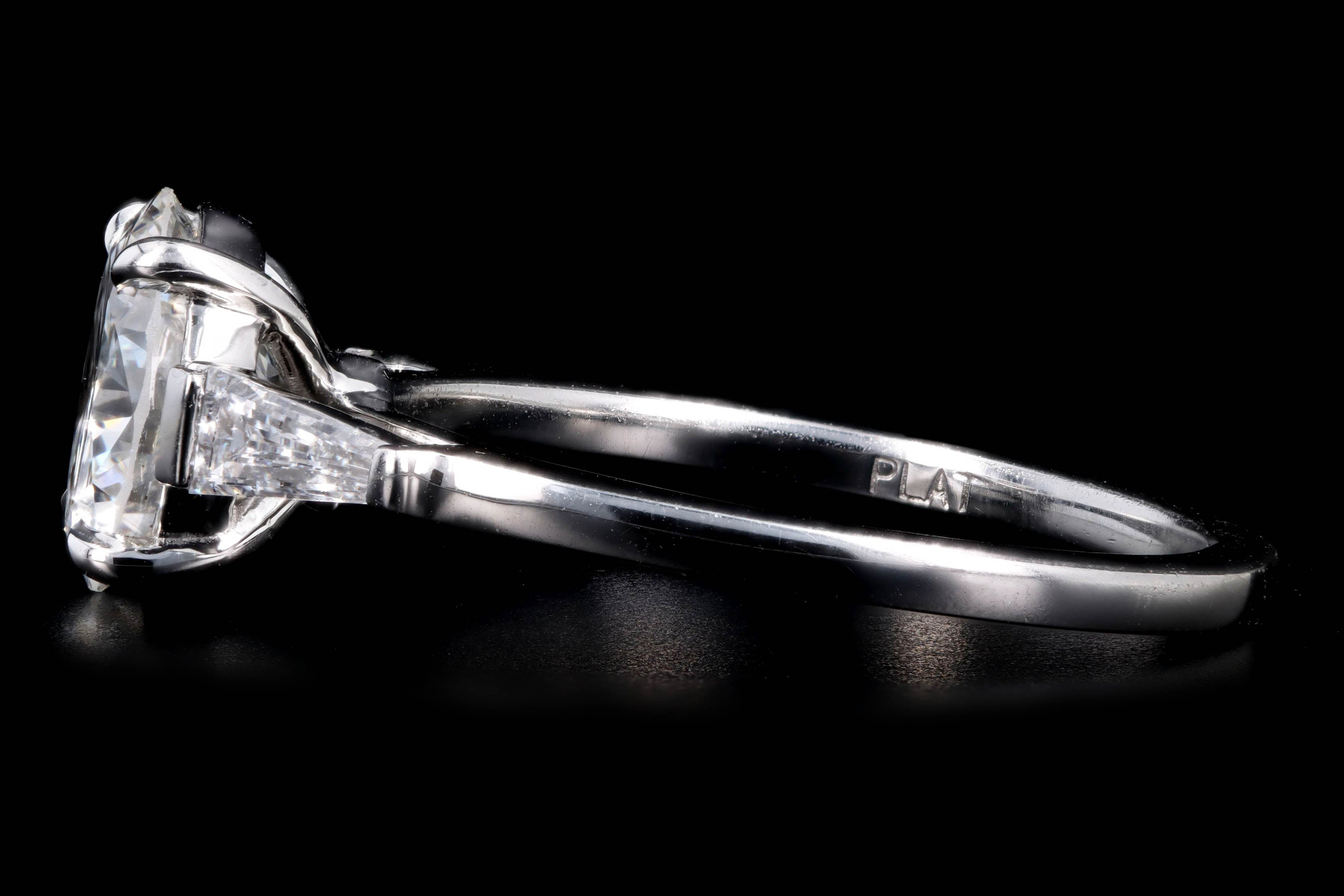 Platinum 2.03 Carat Round Brilliant Cut Diamond Tapered Baguette Engagement Ring - Queen May