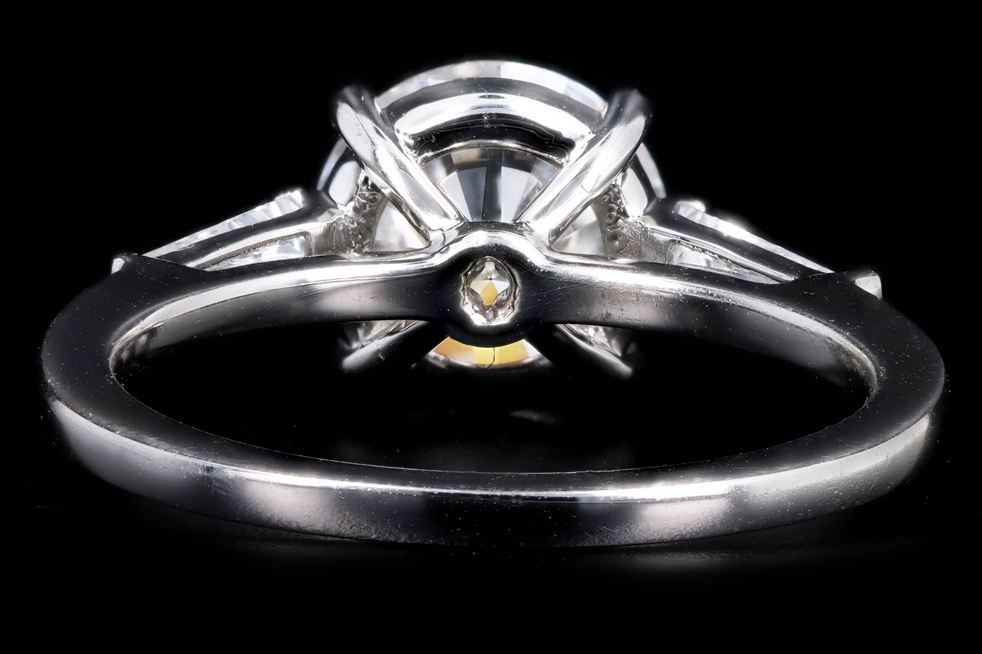 Platinum 2.03 Carat Round Brilliant Cut Diamond Tapered Baguette Engagement Ring - Queen May