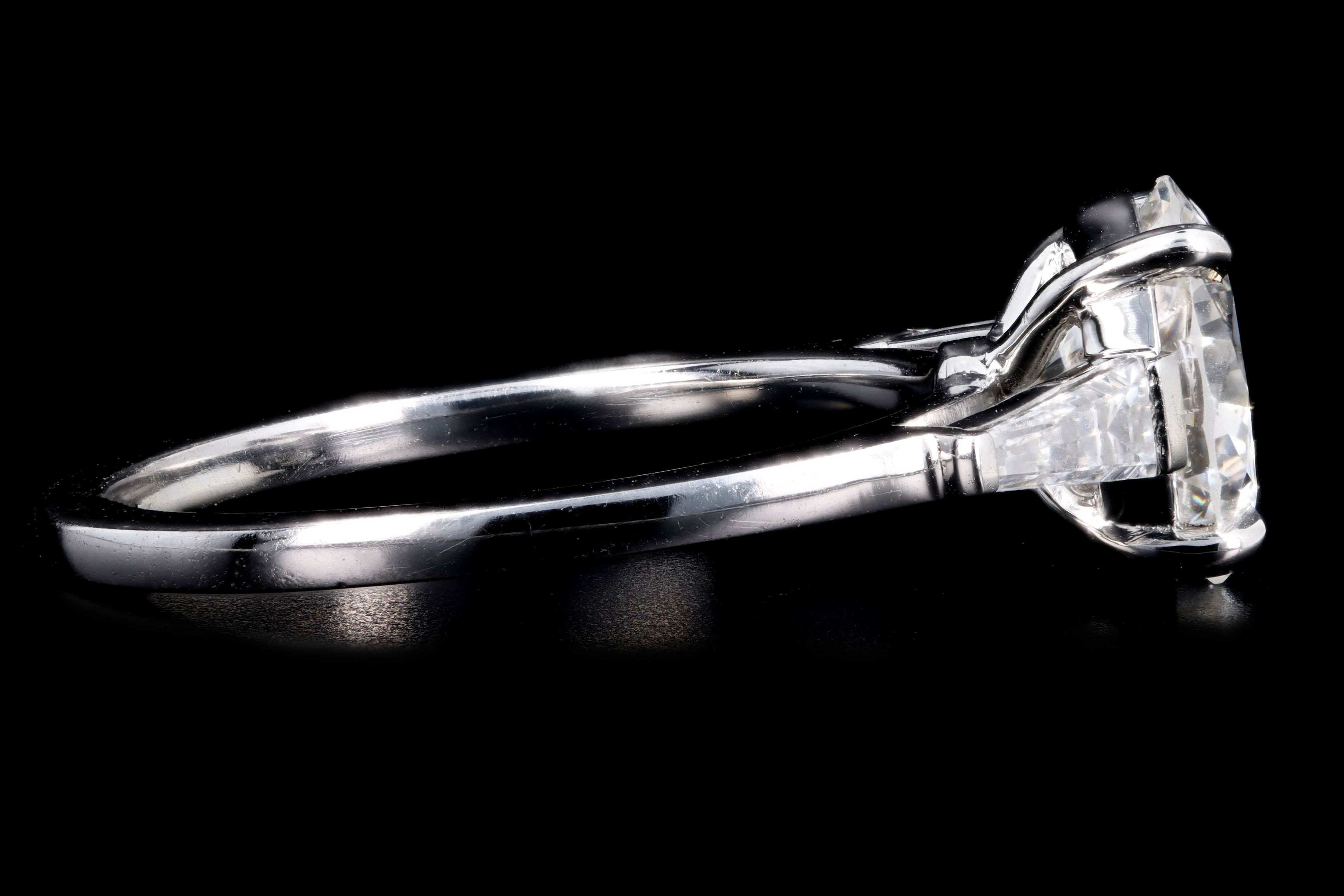 Platinum 2.03 Carat Round Brilliant Cut Diamond Tapered Baguette Engagement Ring - Queen May