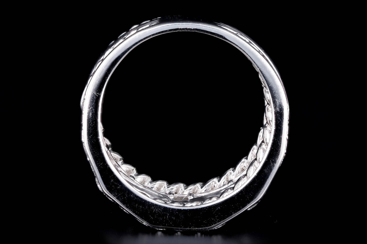 18K White Gold 2.50 Carat Total Weight Asscher Diamond Multi-Row Chain Link Wide Band - Queen May