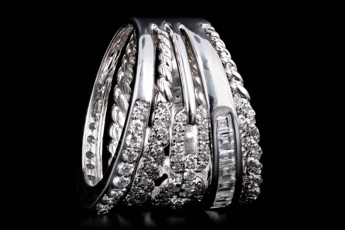 18K White Gold 2.50 Carat Total Weight Asscher Diamond Multi-Row Chain Link Wide Band - Queen May