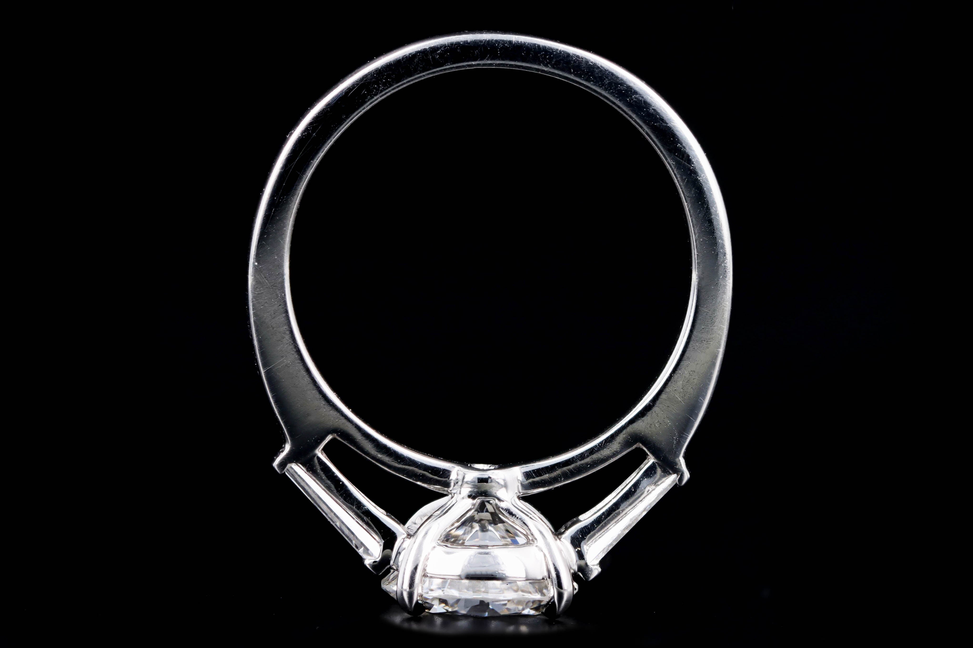 Platinum 2.03 Carat Round Brilliant Cut Diamond Tapered Baguette Engagement Ring - Queen May