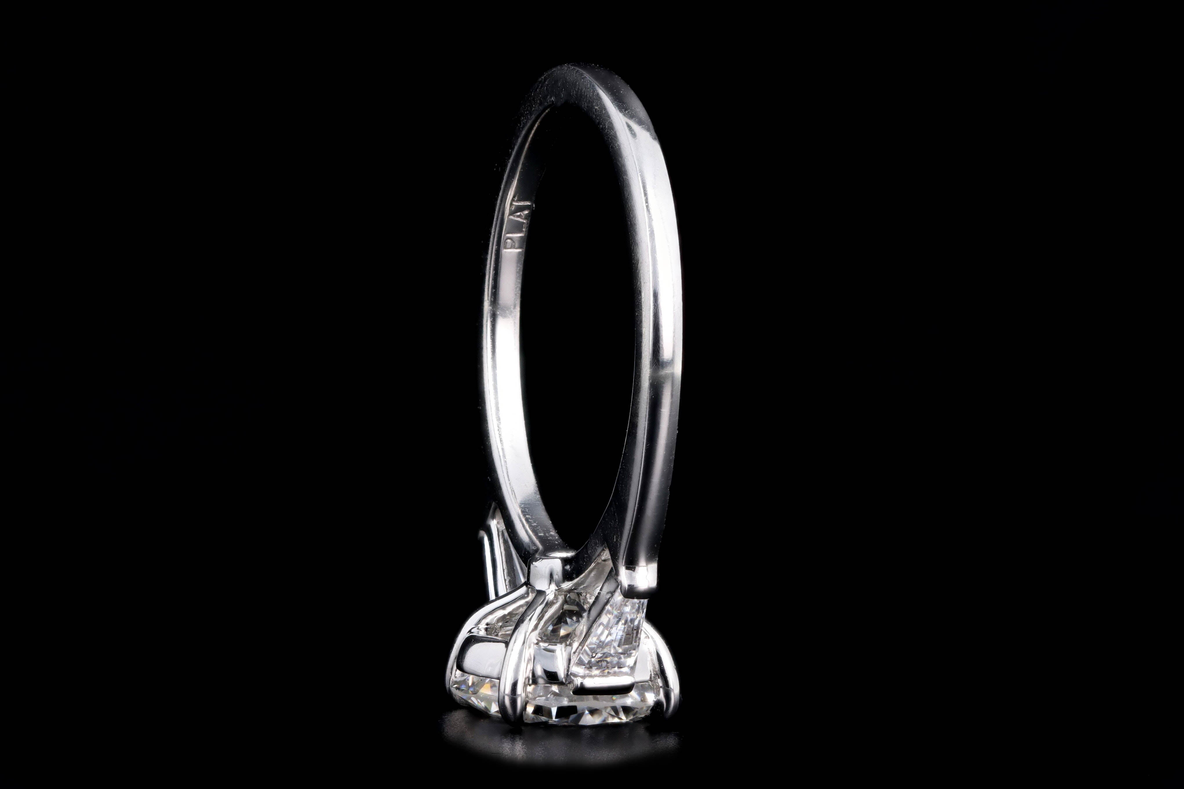 Platinum 2.03 Carat Round Brilliant Cut Diamond Tapered Baguette Engagement Ring - Queen May
