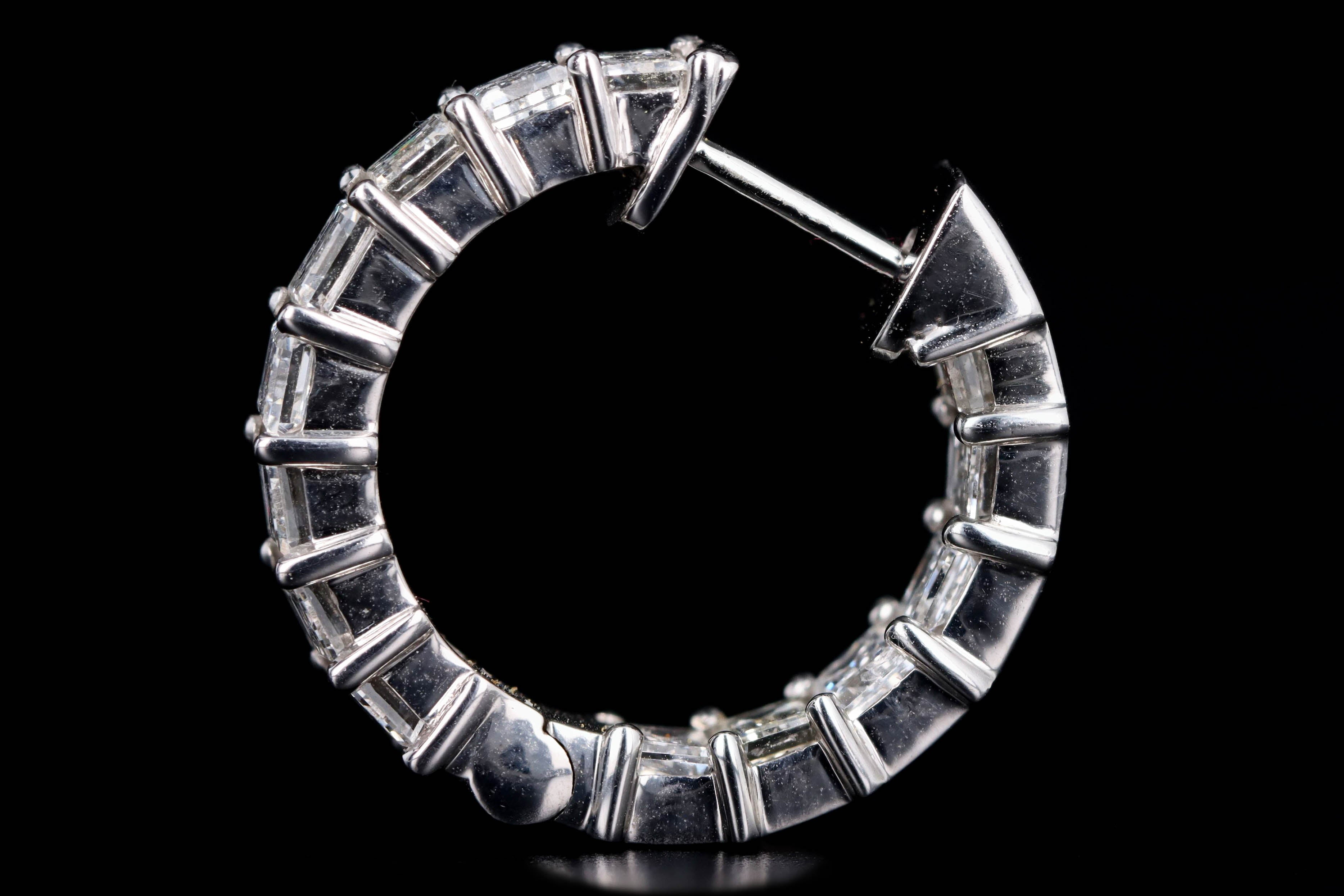 18K White Gold 4.47 Carat Total Weight Baguette Diamond Inside Out Huggie Earrings - Queen May