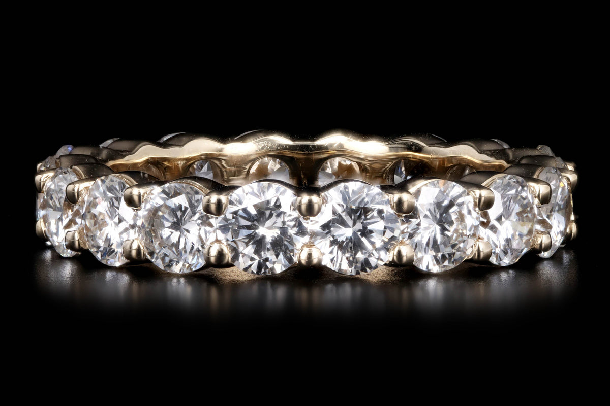 14K Yellow Gold 4.36 Carat Total Weight Round Brilliant Diamond Eternity Wedding Band - Queen May
