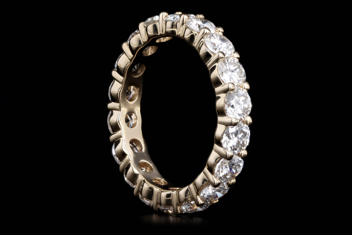 14K Yellow Gold 4.36 Carat Total Weight Round Brilliant Diamond Eternity Wedding Band - Queen May