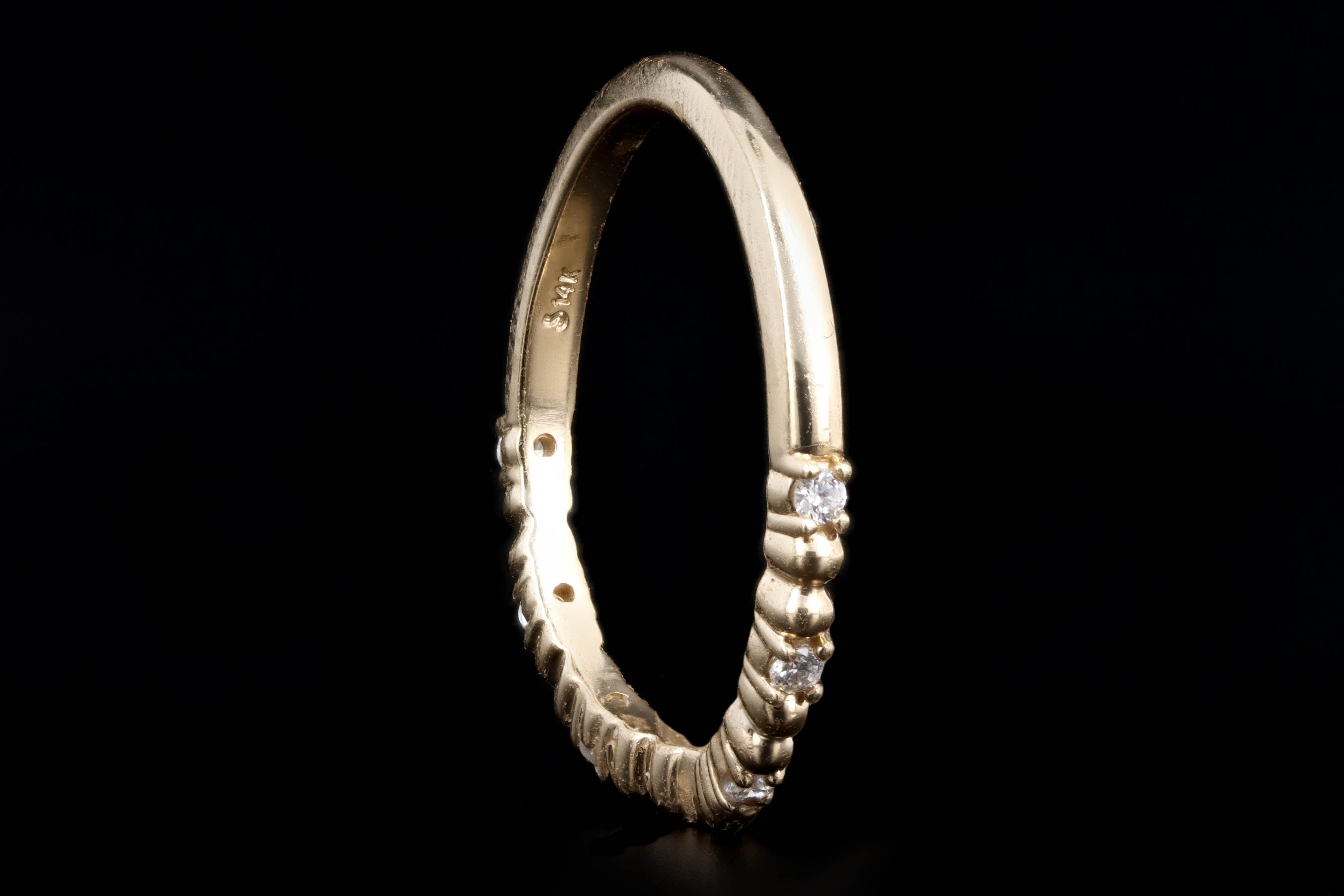 14K Gold .10 Carat Total Weight Round Diamond Contour Band - Queen May