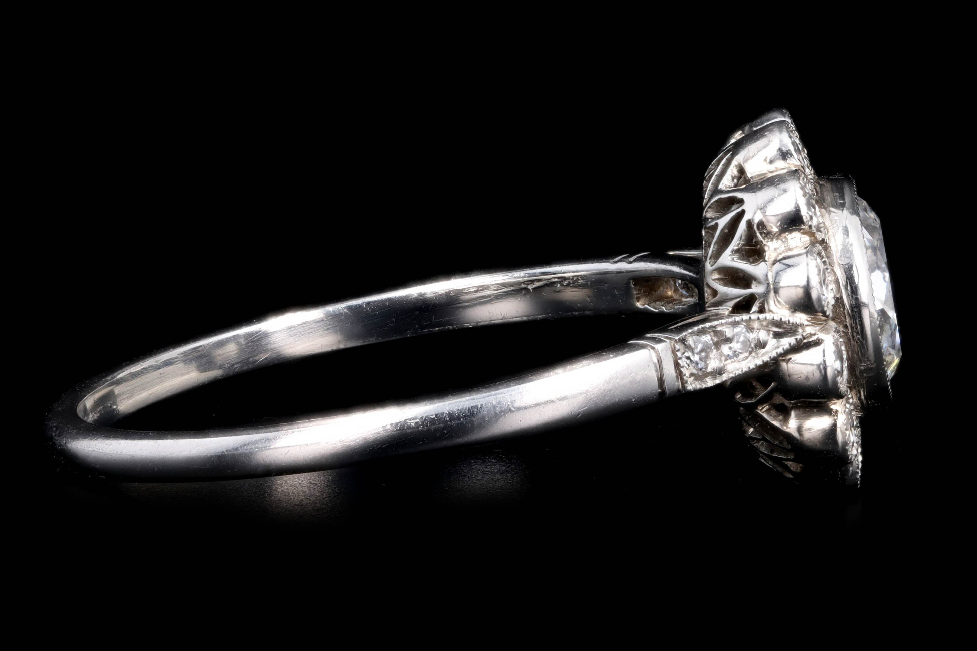 Art Deco Inspired Platinum 0.74 Carat Old European Cut Diamond Cluster Halo Engagement Ring - Queen May