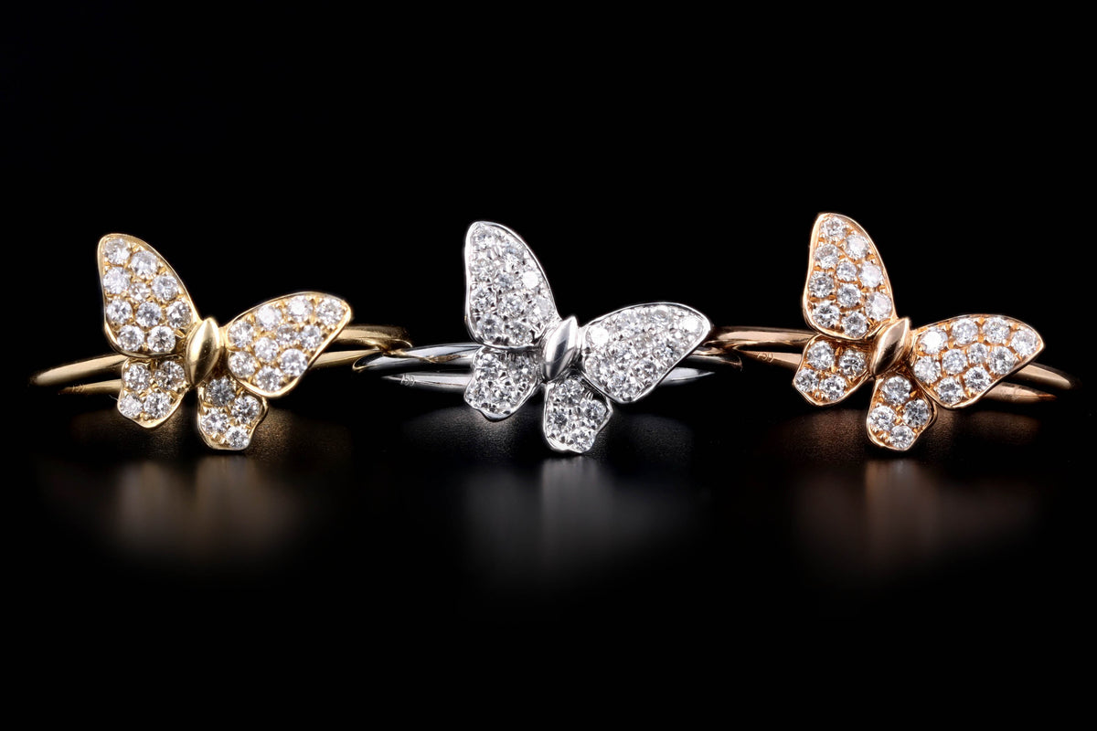 18K White, Yellow, or Rose Gold .25 Carat Total Weight Diamond Butterfly Ring - Queen May