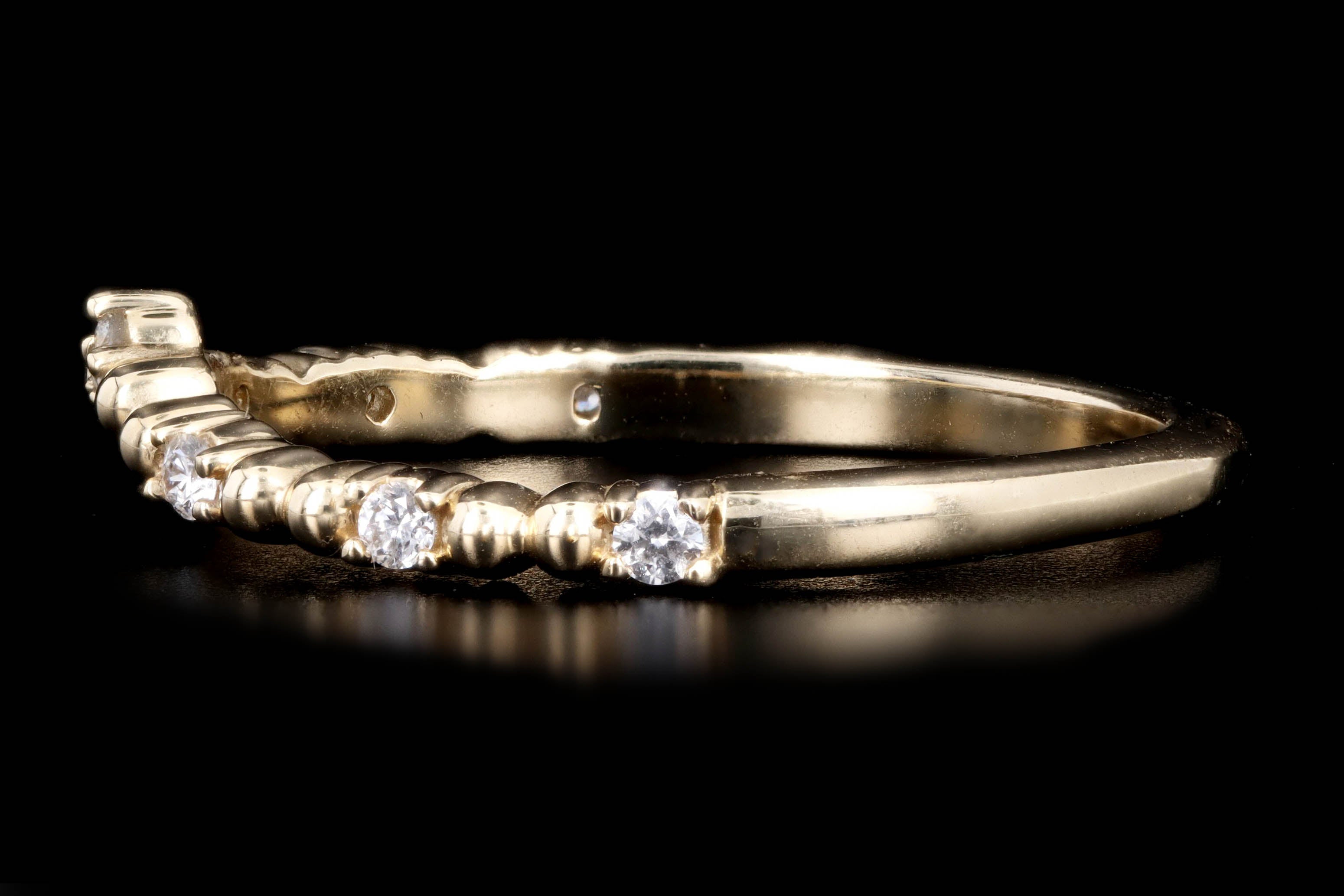 14K Gold .10 Carat Total Weight Round Diamond Contour Band - Queen May