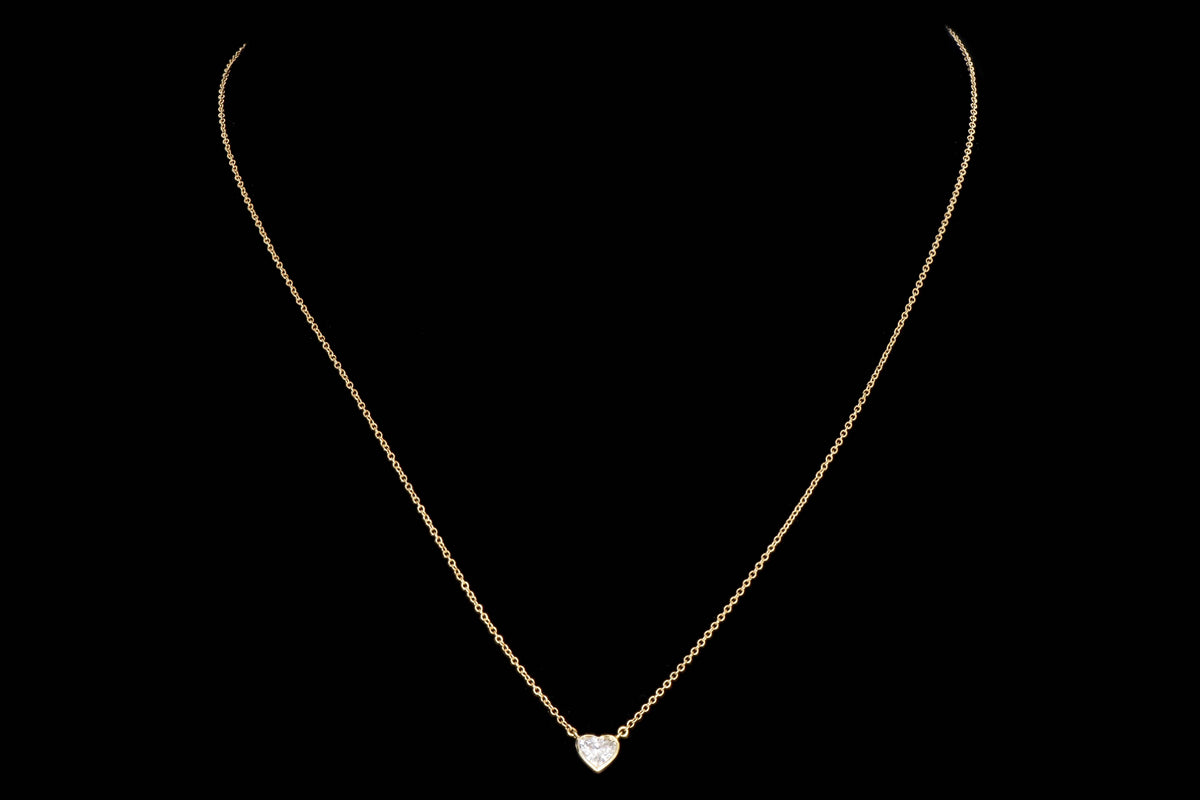 18K Yellow Gold .52 Carat Heart Diamond Bezel Pendant Necklace - Queen May