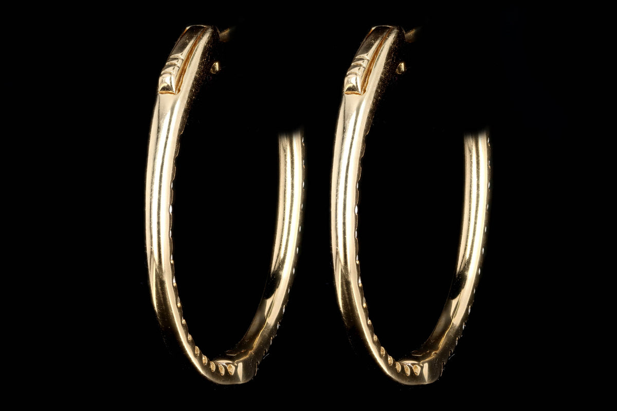 18K White, Yellow or Rose Gold 1.0 Carat Total Weight Diamond Inside Out Hoop Earrings - Queen May