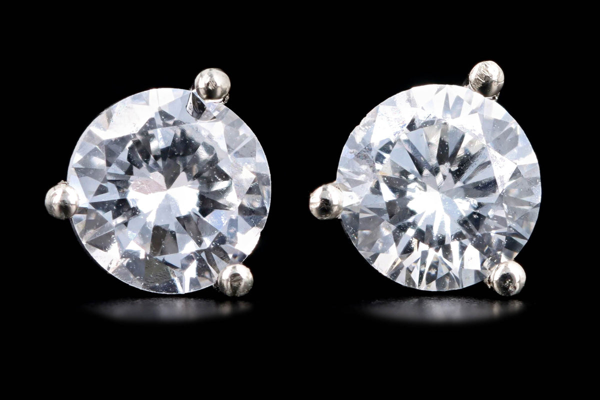 14K White Gold 1.03 Carat Total Weight Round Brilliant Cut Diamond Martini Stud Earrings - Queen May