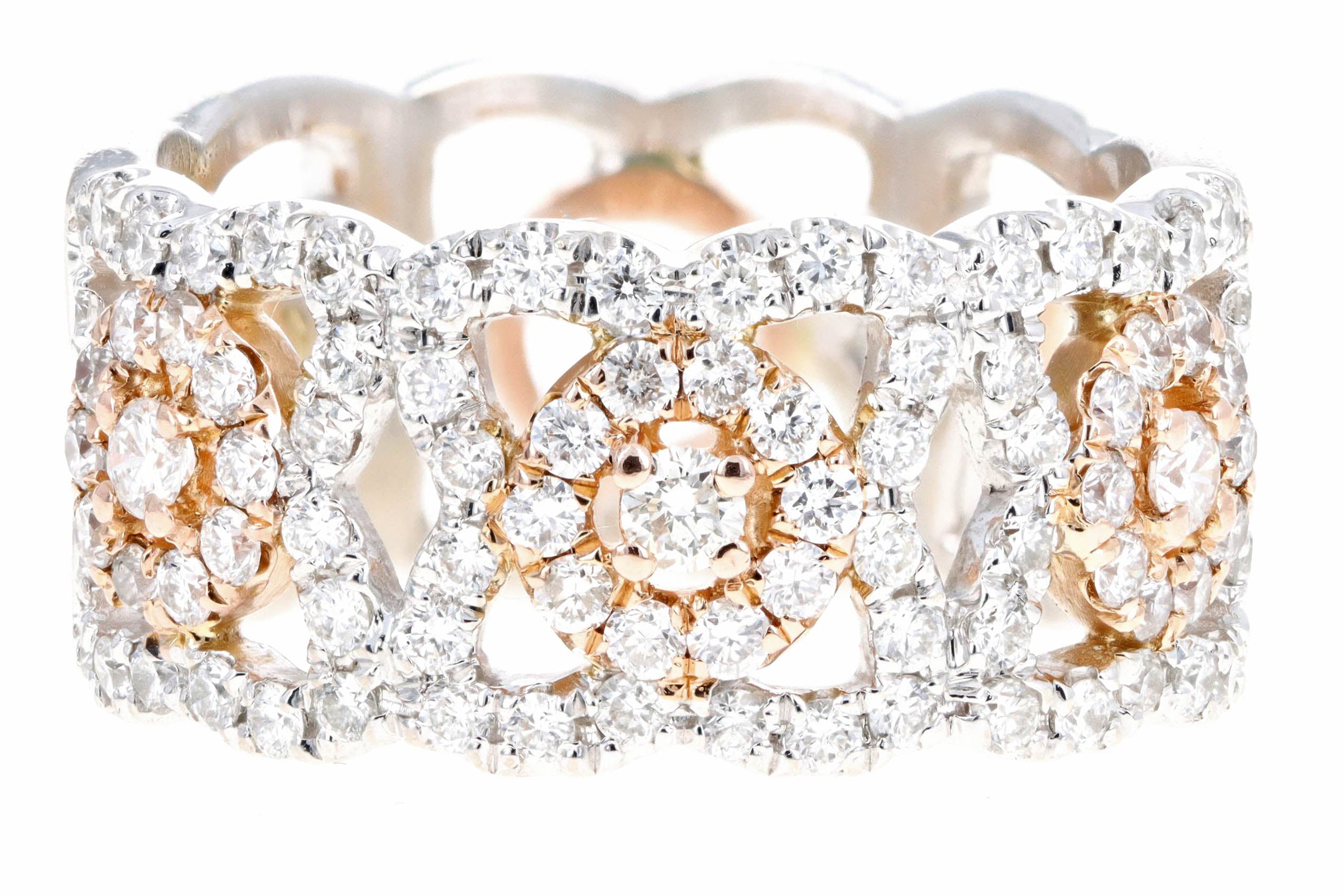 14K White & Rose Gold 1 Carat Total Weight Diamond Two Tone Wide Band - Queen May