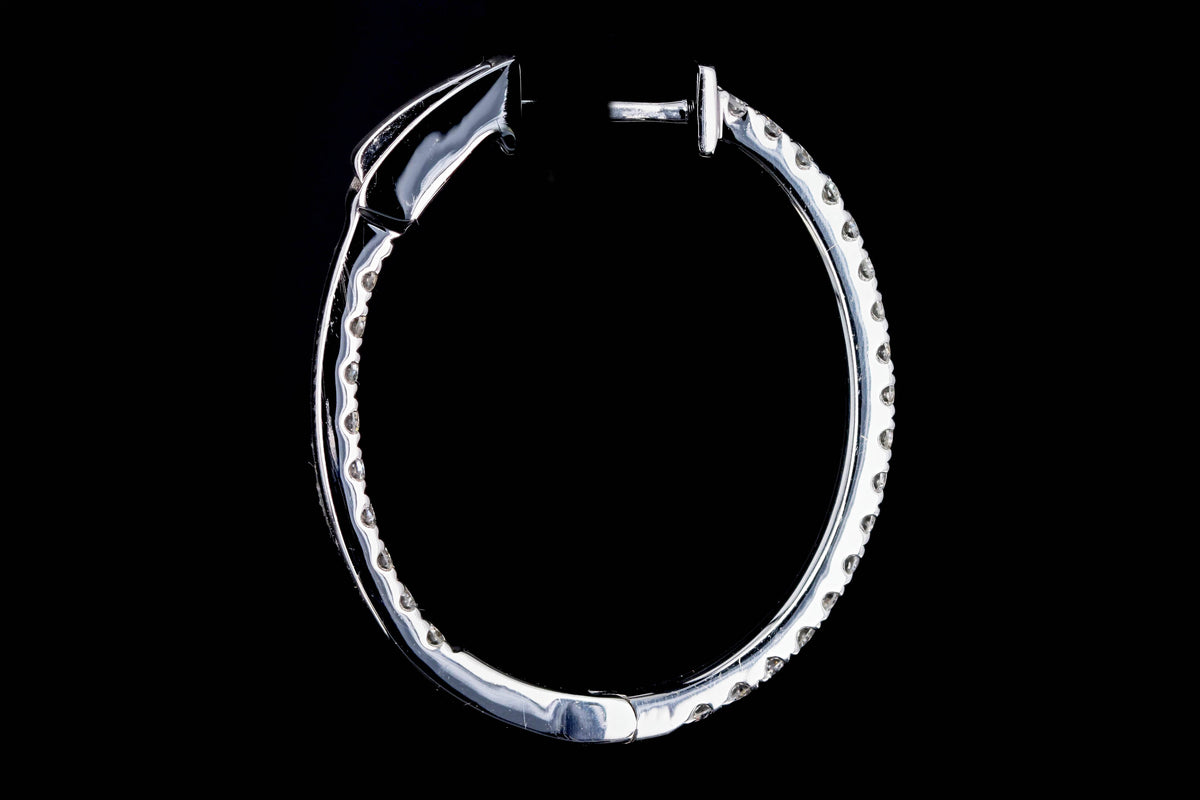 18K White Gold .80 Carat Total Weight Diamond Inside Out Oval Hoop Earrings - Queen May