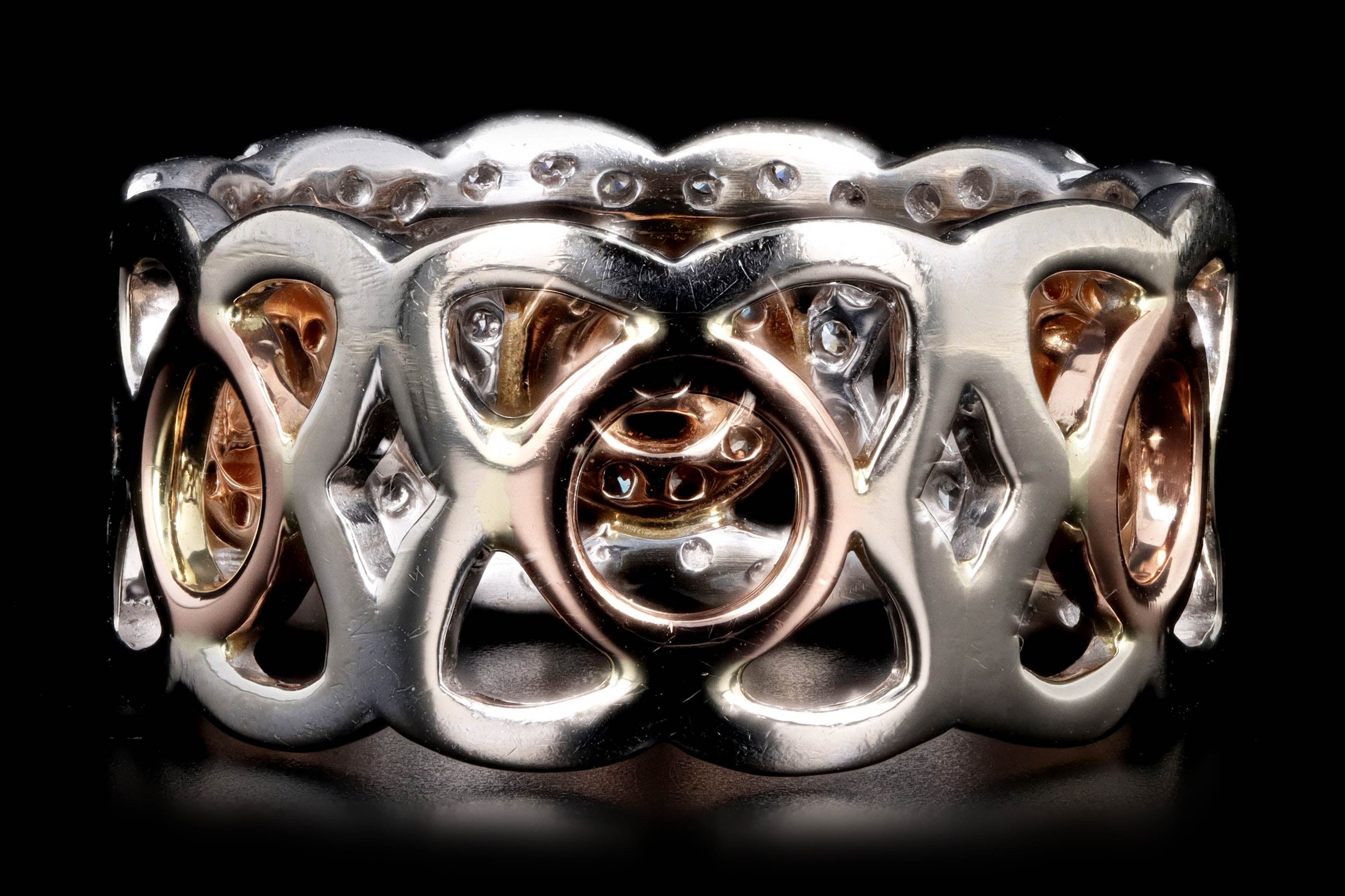 14K White & Rose Gold 1 Carat Total Weight Diamond Two Tone Wide Band - Queen May