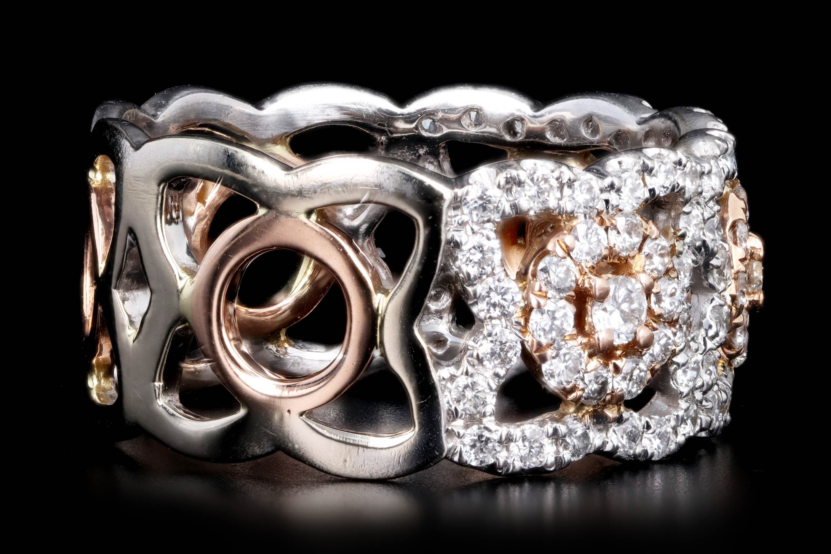 14K White & Rose Gold 1 Carat Total Weight Diamond Two Tone Wide Band - Queen May