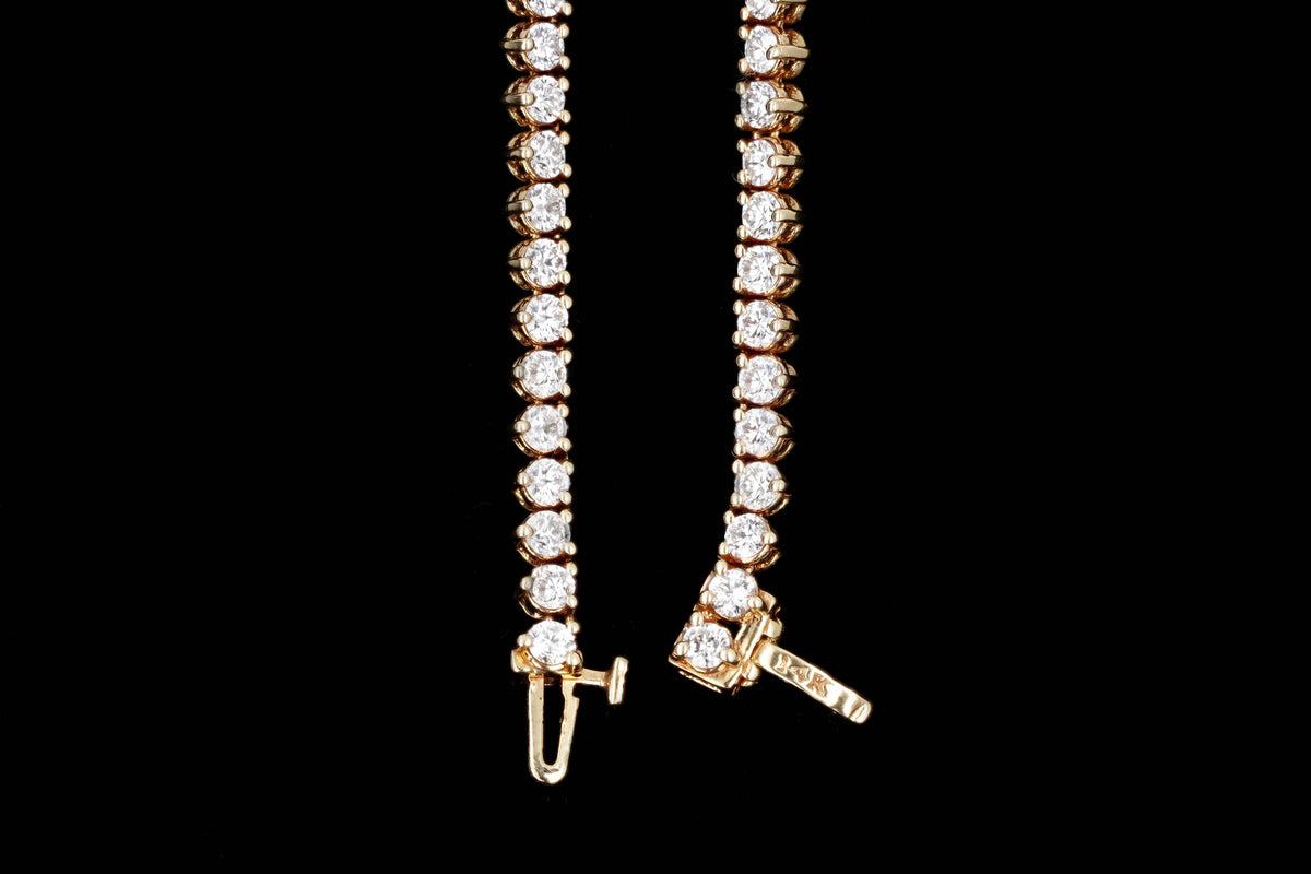 14K Yellow Gold 12 Carat Total Weight Round Brilliant Diamond Three Prong Riviera Necklace - Queen May