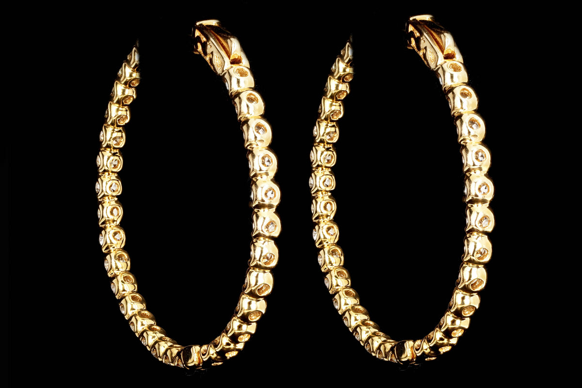 14K Yellow Gold 5.40 Carat Total Weight Round Brilliant Cut Diamond Inside-Out Hoop Earrings - Queen May