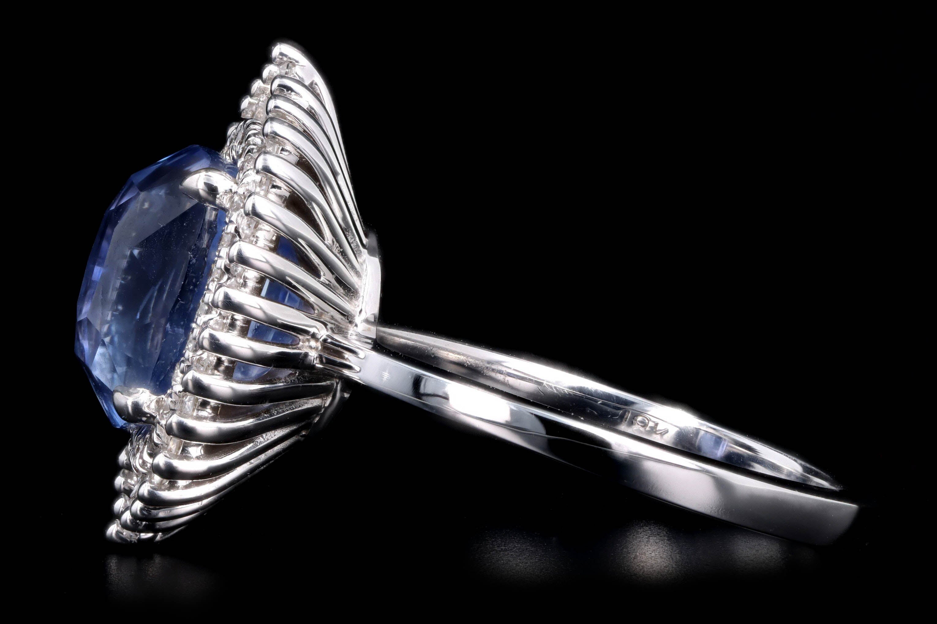Platinum 5.12 Carat Cushion Cut Natural No Heat Sapphire & Diamond Baguette Fan Ring GIA Certified - Queen May