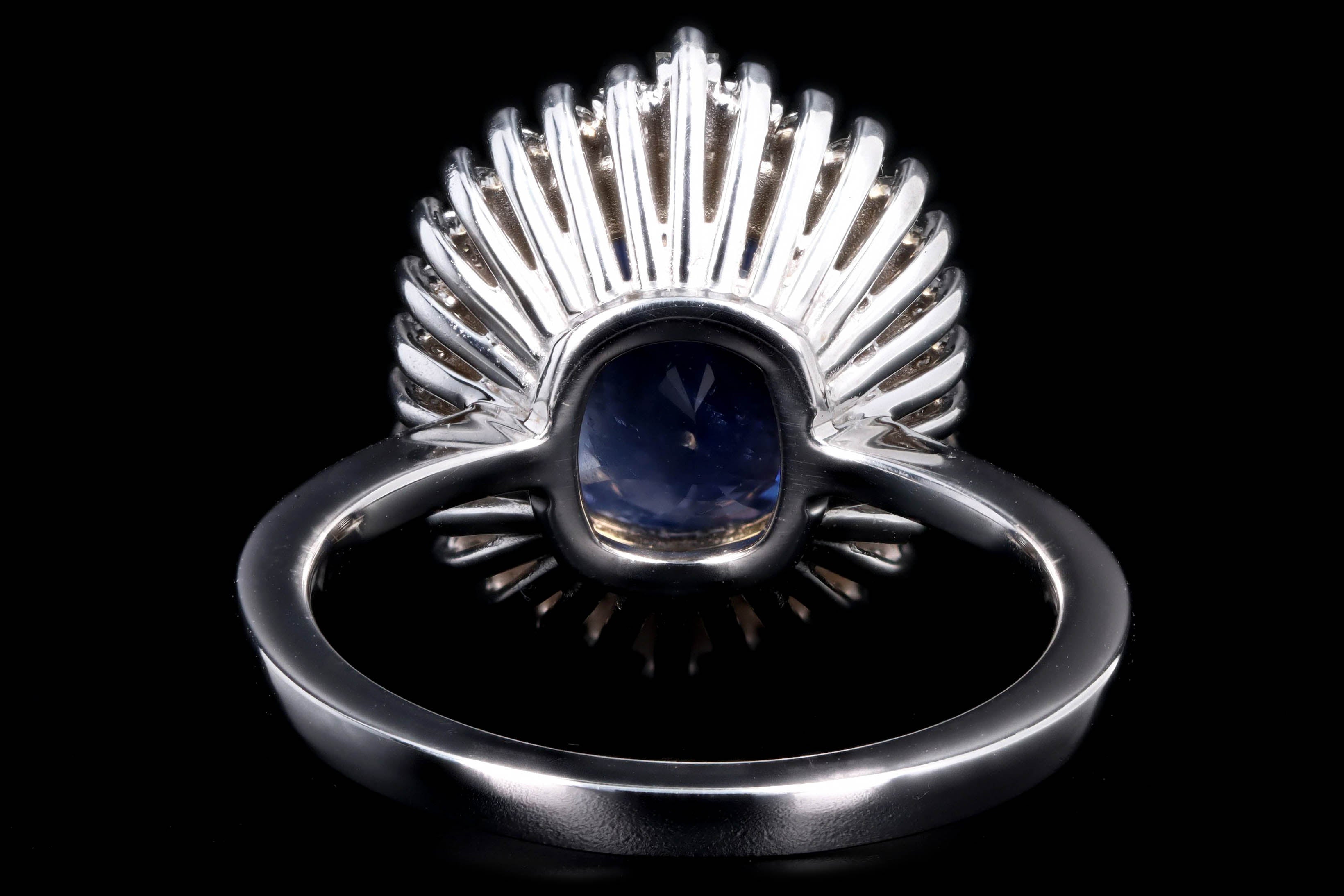 Platinum 5.12 Carat Cushion Cut Natural No Heat Sapphire & Diamond Baguette Fan Ring GIA Certified - Queen May