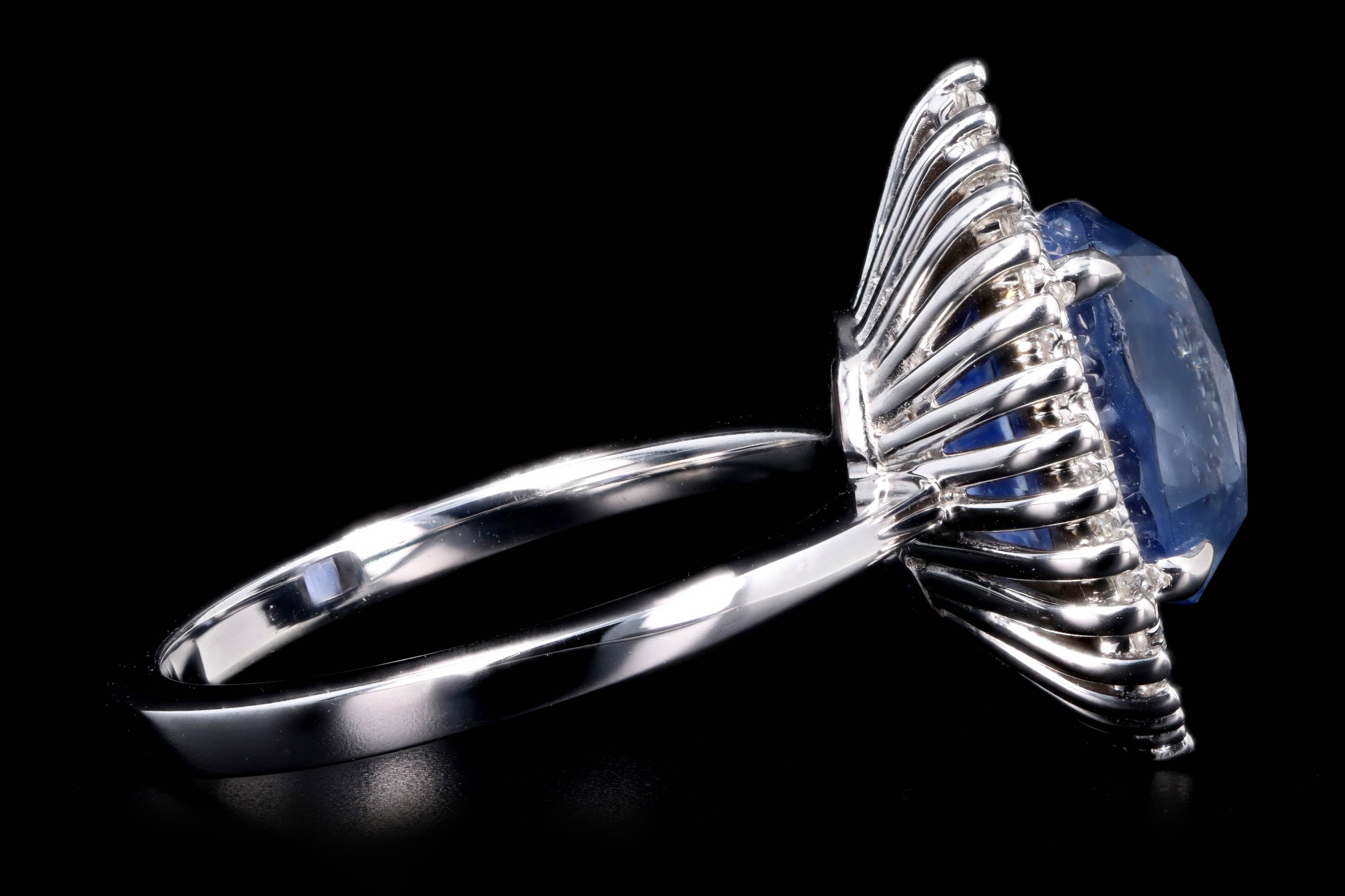 Platinum 5.12 Carat Cushion Cut Natural No Heat Sapphire & Diamond Baguette Fan Ring GIA Certified - Queen May