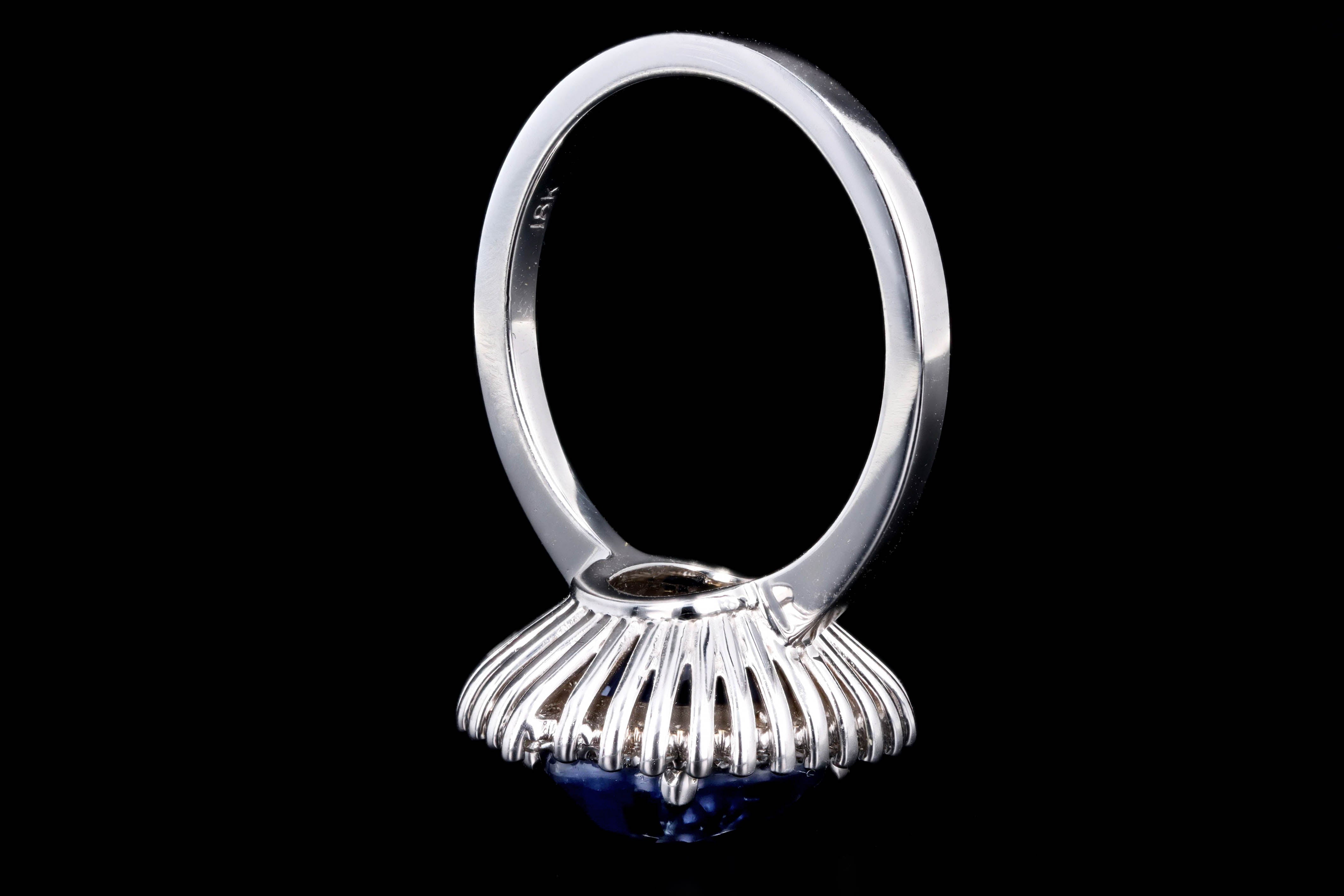 Platinum 5.12 Carat Cushion Cut Natural No Heat Sapphire & Diamond Baguette Fan Ring GIA Certified - Queen May
